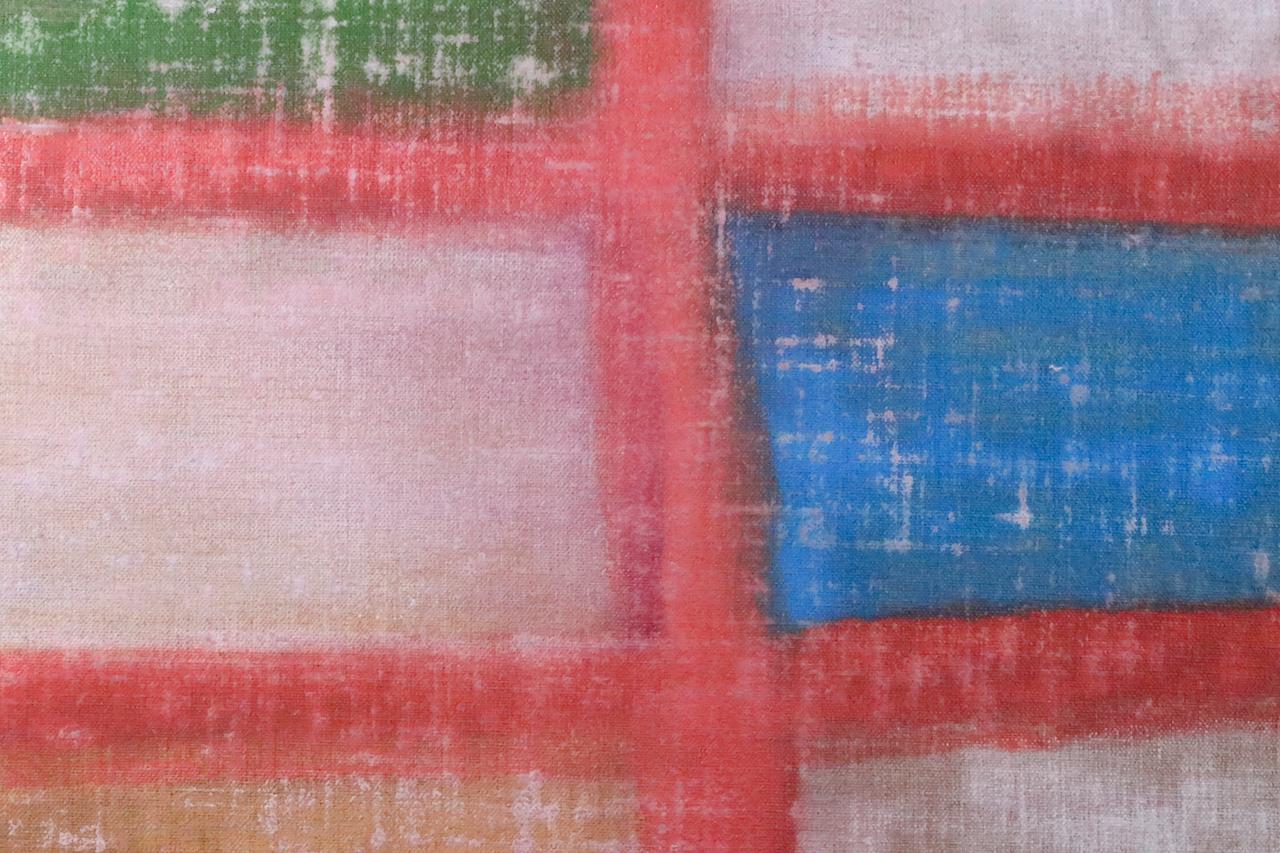 Abstrakte Malerei  Enkaustik-Gemälde „Landscape no.19“ in Weiß, Grün, Rot und Blau – Painting von Frank Olt
