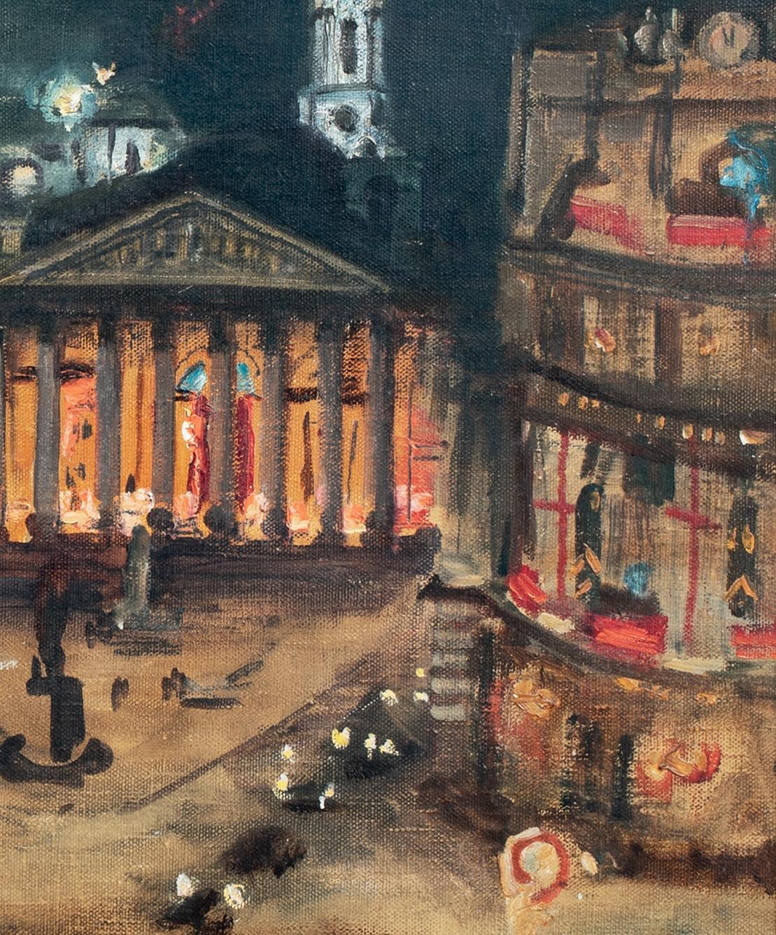 The Royal Exchange and the Bank of England - Black Landscape Painting by Frank Owen Salisbury