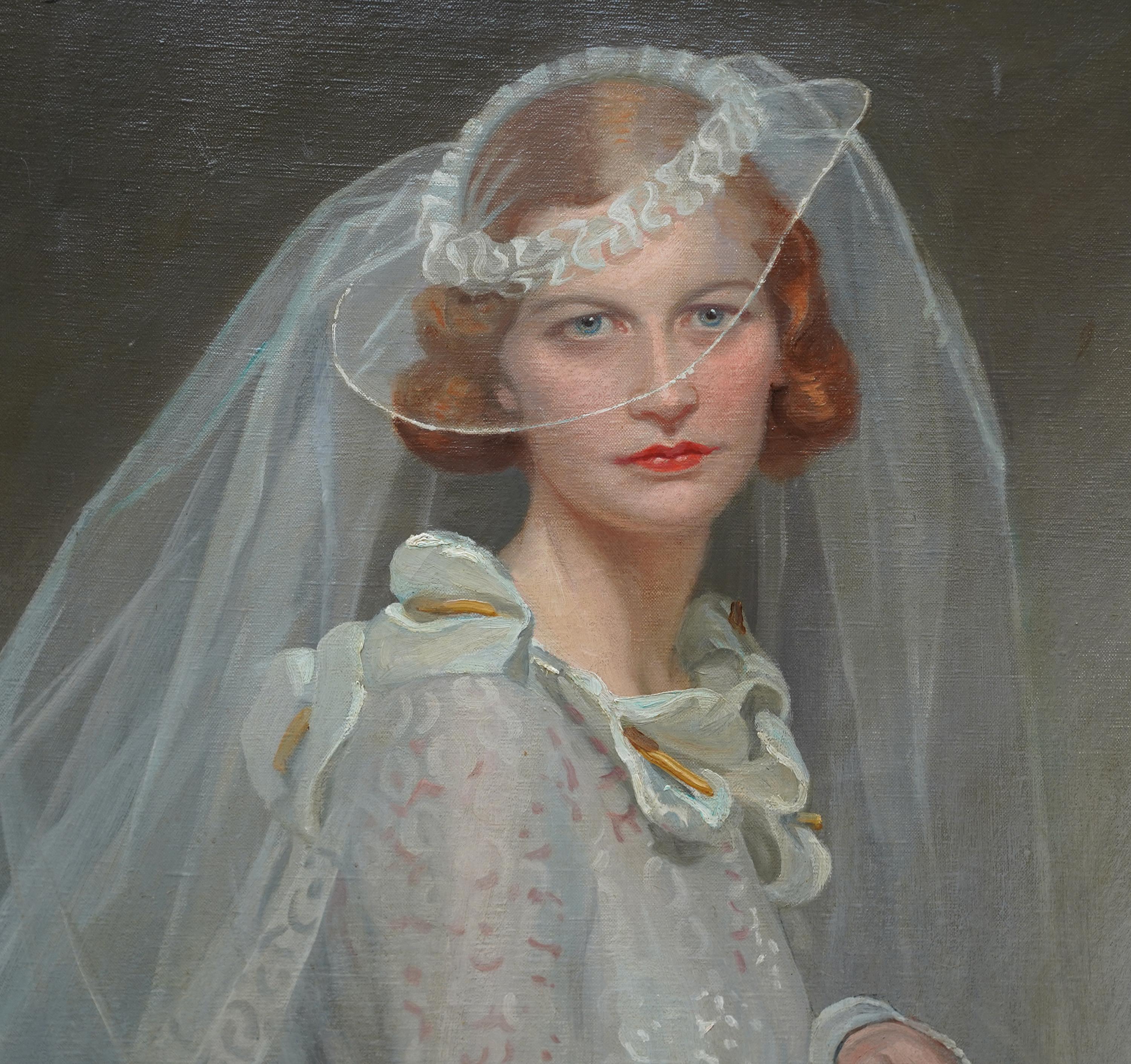 Portrait of a Bride - British 1934 Romantic art female portrait oil painting - Realist Painting by Frank Owen Salisbury