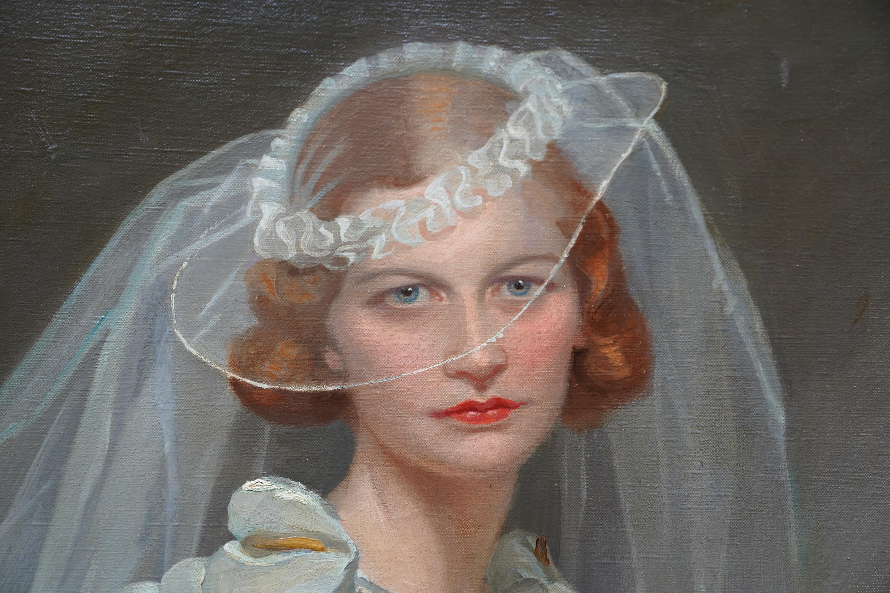 Portrait of a Bride - British 1934 Romantic art female portrait oil painting - Realist Painting by Frank Owen Salisbury