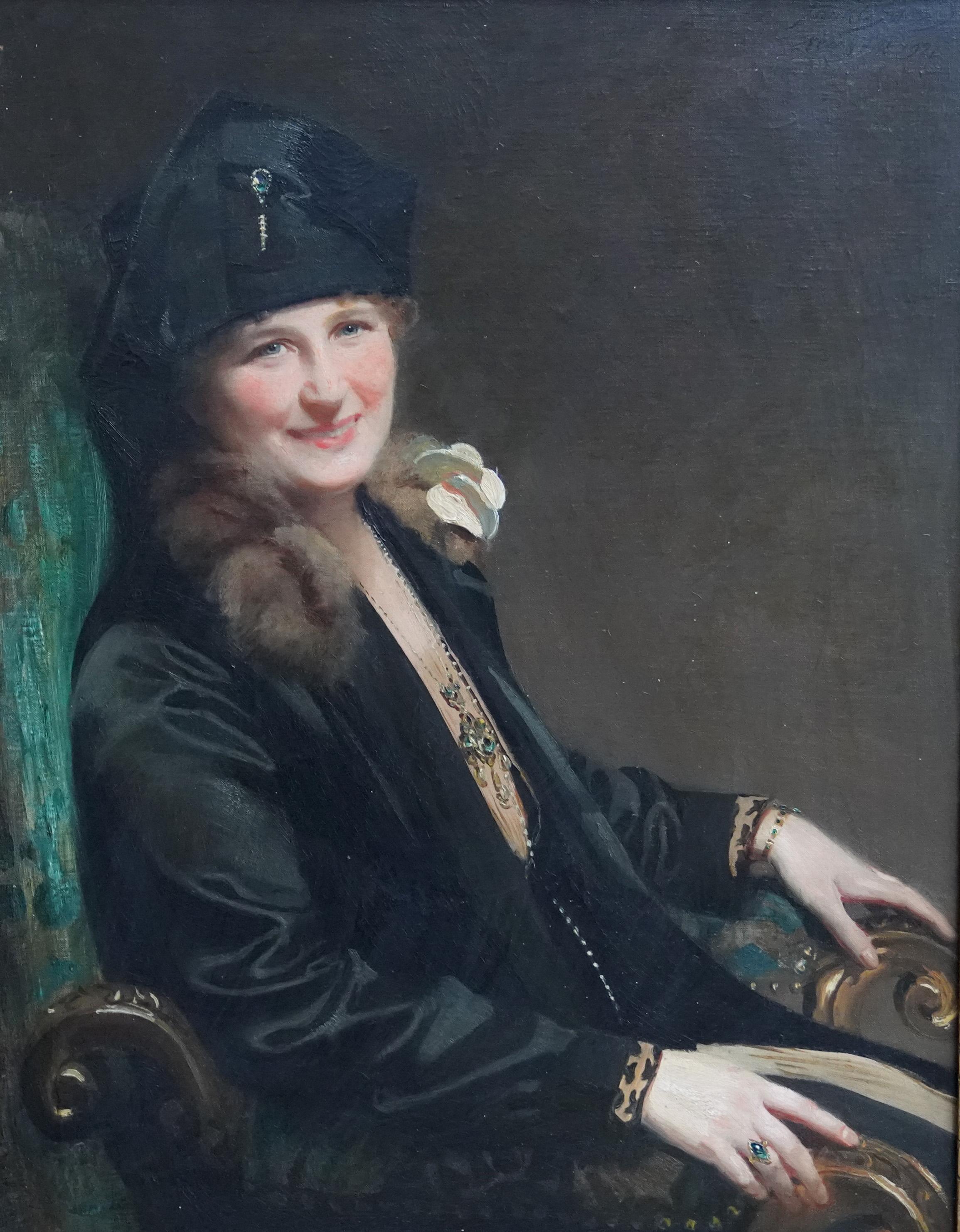 Portrait of the Artist's Wife Alice Greenwood - British 1928 RA exh oil painting - Painting by Frank Owen Salisbury