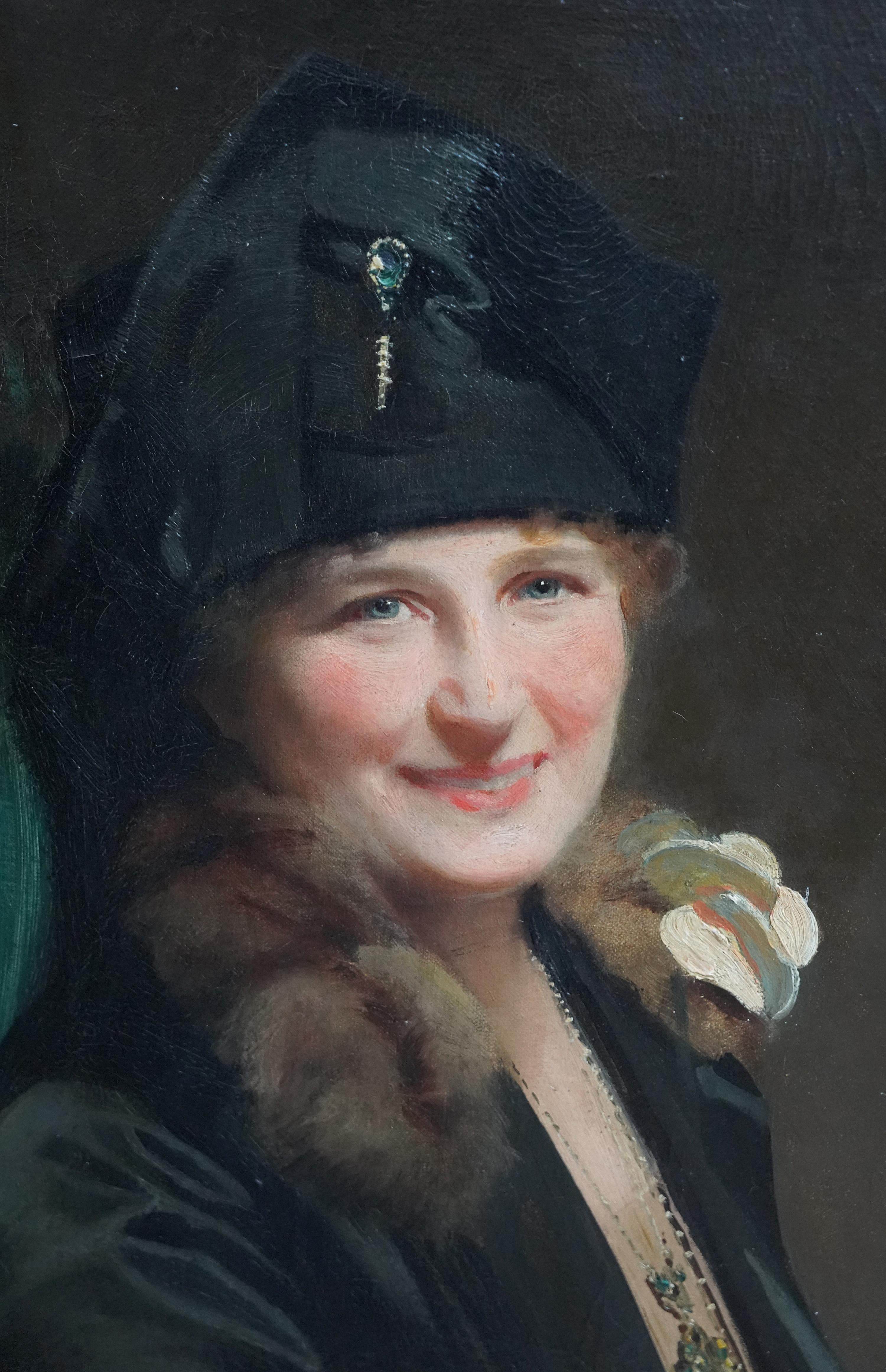 Retrato de la esposa del artista Alice Greenwood - británica 1928 RA exh pintura al óleo - Painting Realista de Frank Owen Salisbury