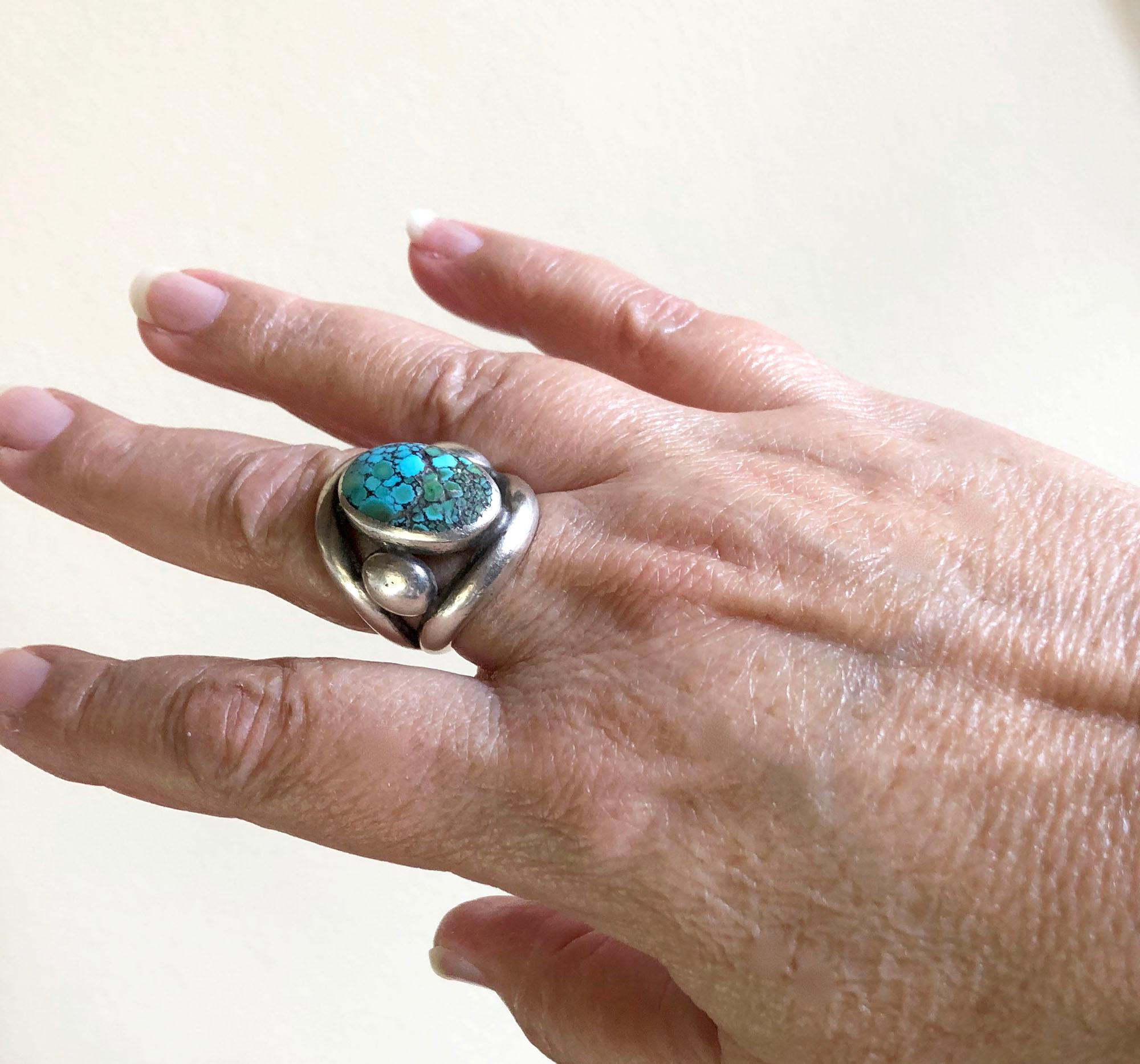 Native American Frank Patania Sr. Sterling Silver Turquoise Santa Fe Gentlemens Ring