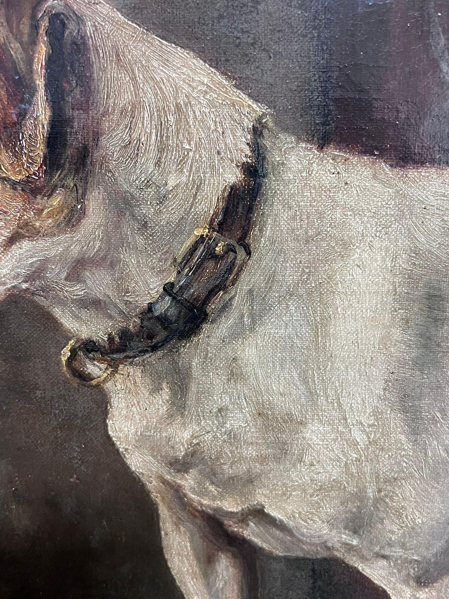 Fino cuadro victoriano de perros Retrato de Jack Russell Terrier Siglo XIX Pintura al óleo - Animal Painting Gris de Frank Paton