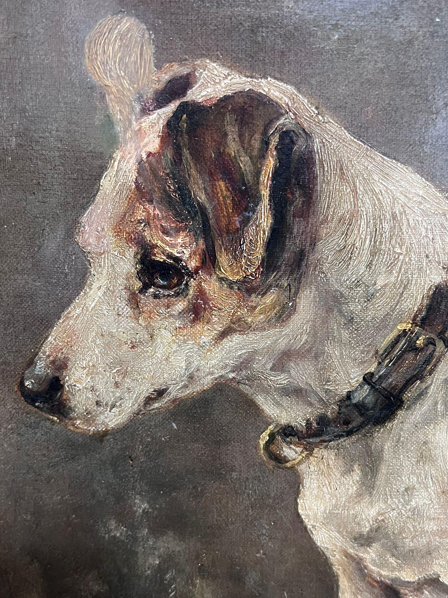 El perro Jack Russell Terrier
English School, finales del siglo XIX
Círculo de Frank Paton (británico, 1856-1909)
óleo sobre lienzo, sin enmarcar
Lienzo: 18 x 22 pulgadas
Procedencia: Colección privada, Surrey, Inglaterra
Estado: muy buen