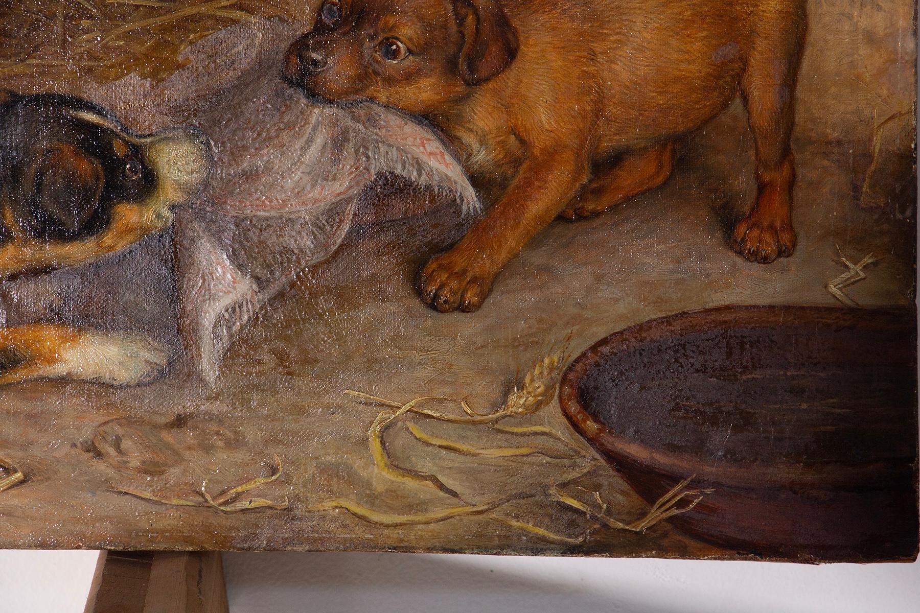 Frank Paton Oil painting on canvas of Puppies playing in vendita 5