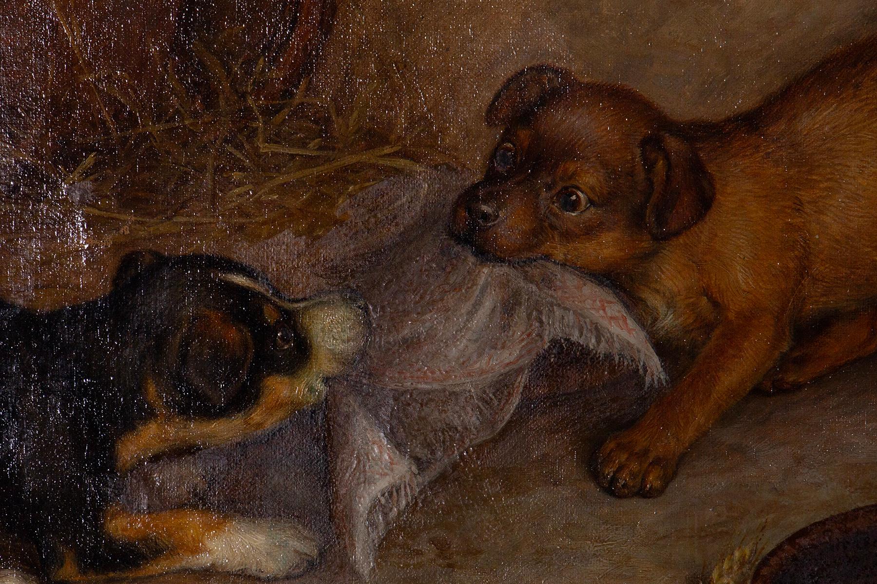 Frank Paton Oil painting on canvas of Puppies playing in vendita 8