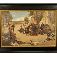 Antique Western Oil on Canvas Painting Native American "The Captive" 1901