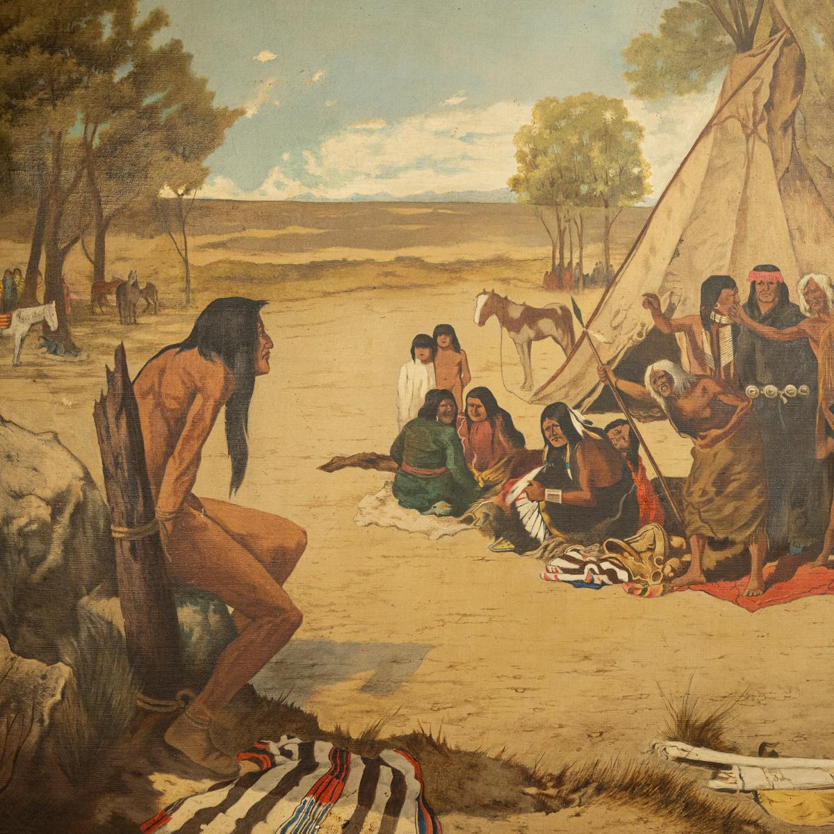 Antique Western Oil on Canvas Painting Native American 