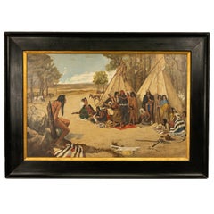 Antiguo óleo occidental sobre lienzo Pintura de nativos americanos "El cautivo" 1901