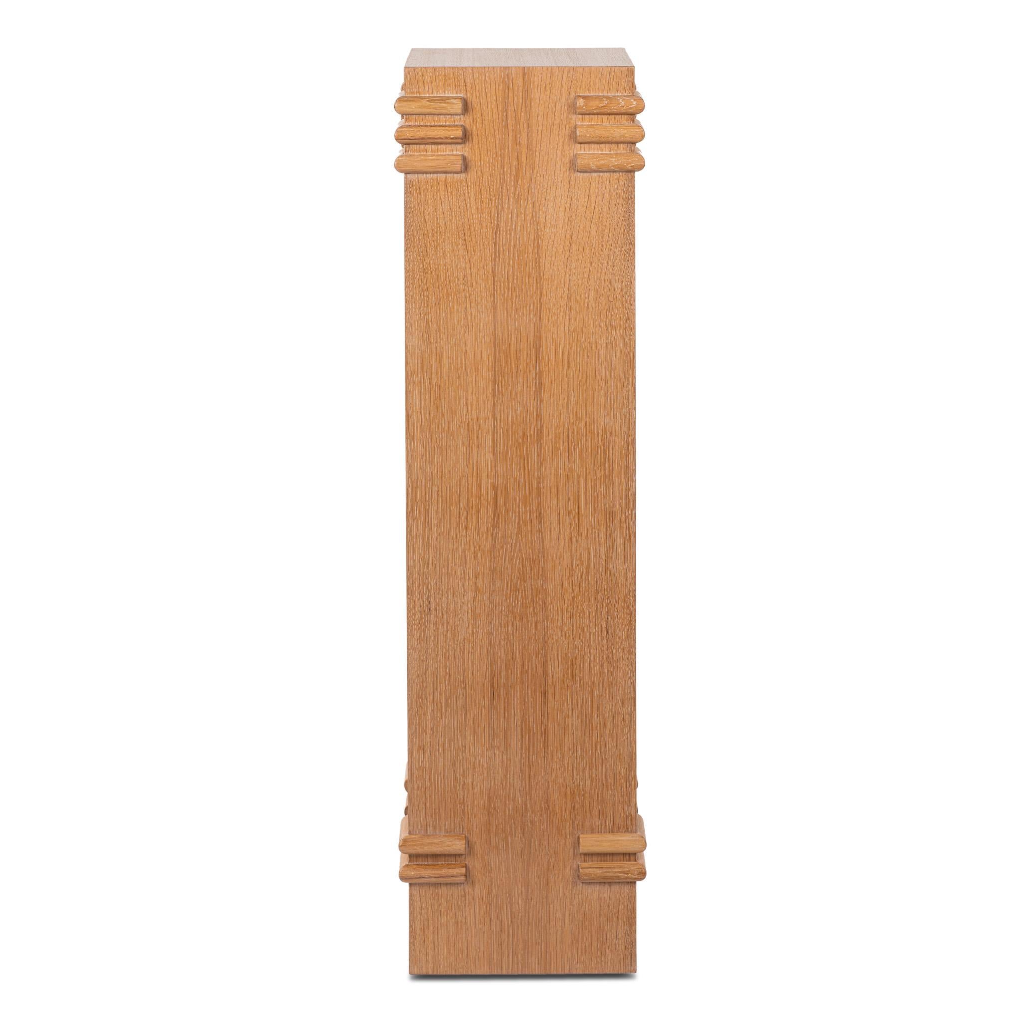 Designed by Josh Greene.
Square oak pedestal with rounded dowel applications. 