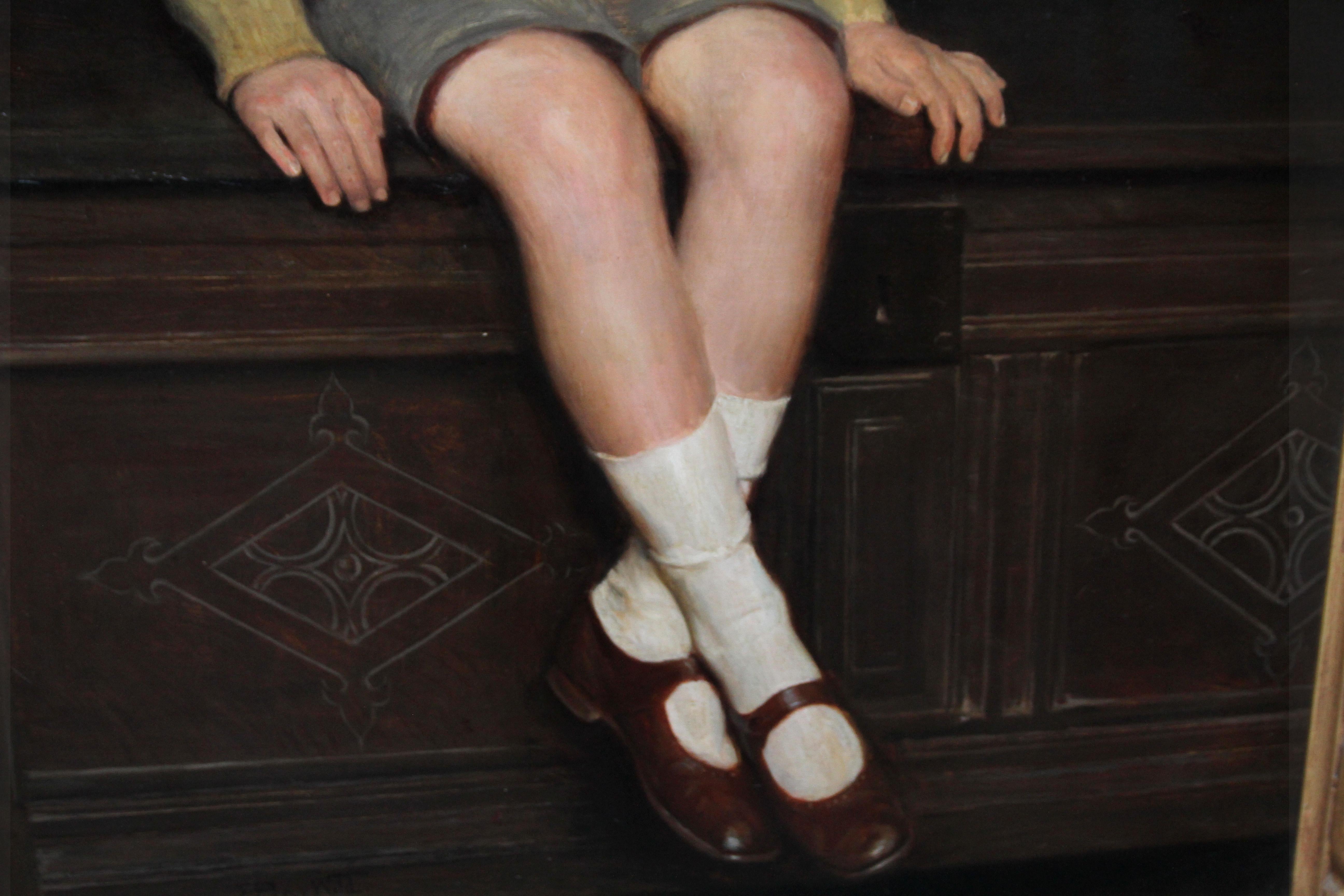 Portrait of Art Deco Boy - British 20's art realist child portrait oil painting  - Realist Painting by Frank Percy Wild