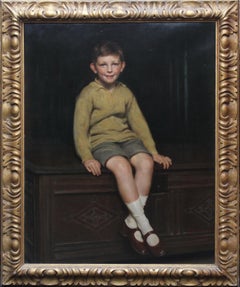Portrait of Art Deco Boy - British 20's art realist child portrait oil painting 
