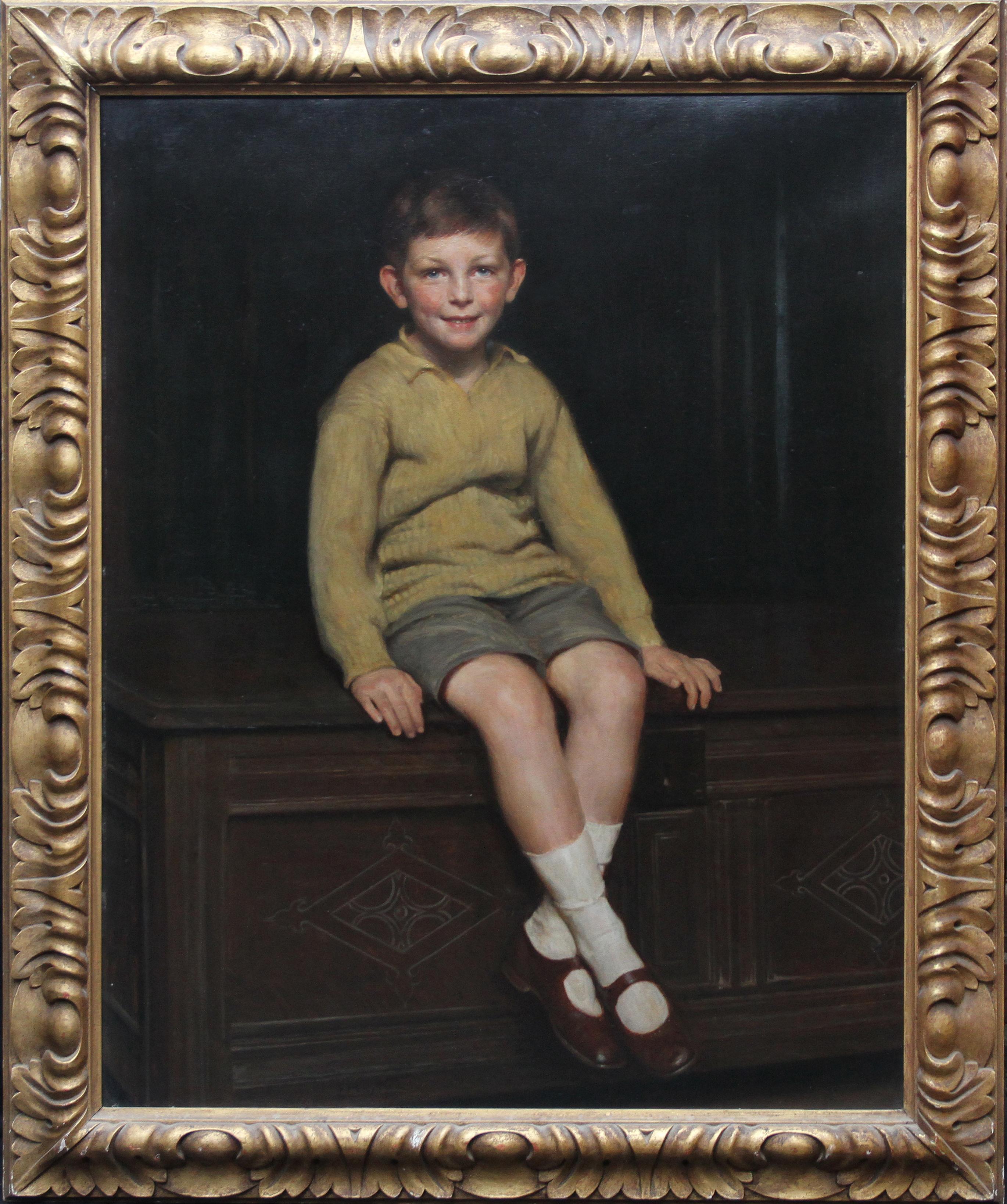 Frank Percy Wild Portrait Painting - Portrait of Art Deco Boy - British 20's art realist child portrait oil painting 