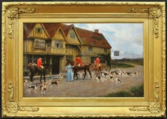 The Cup that Cheers - Large Oil on Canvas Antique Hunting Horse Painting