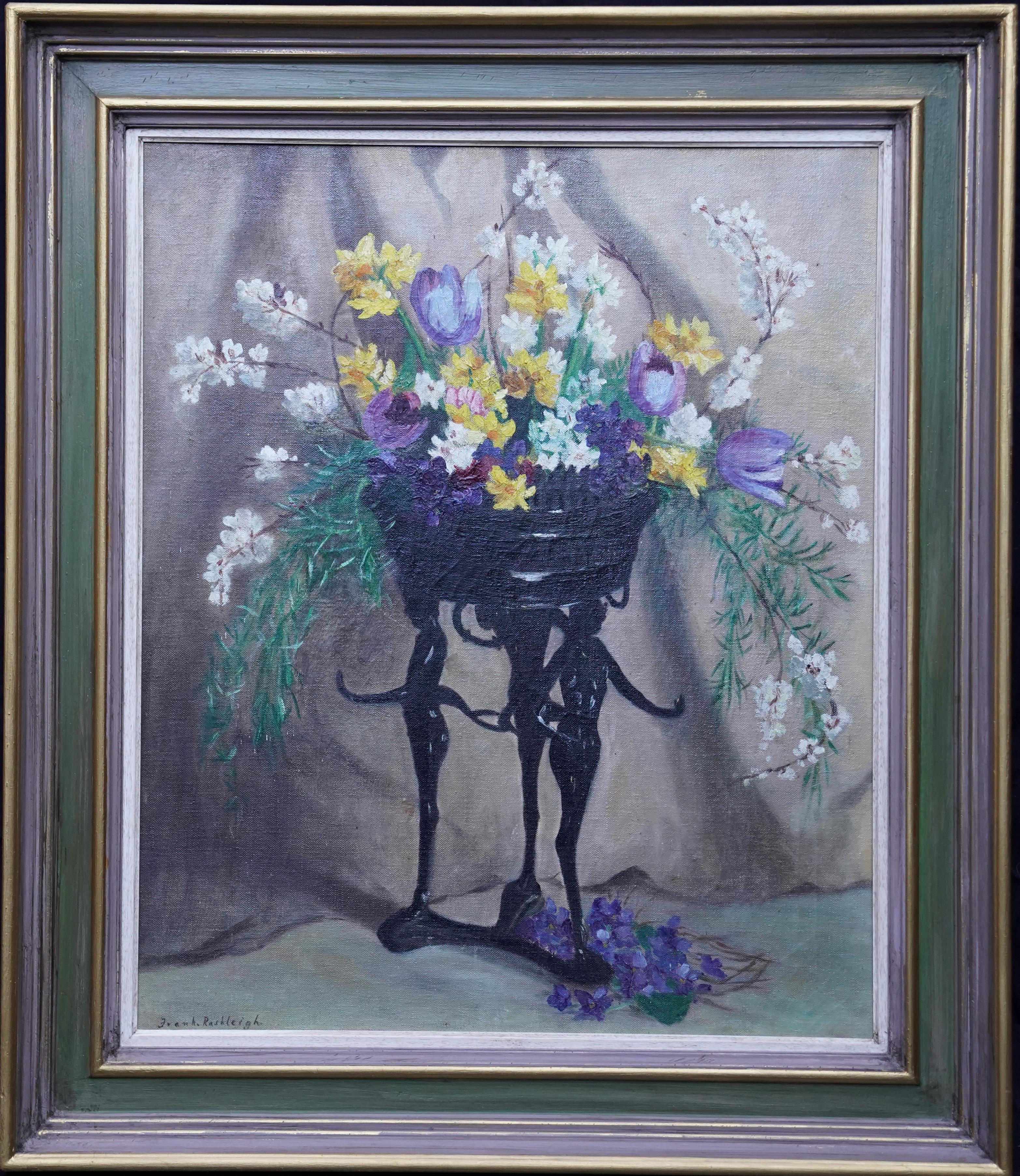 Frühjahrsblumen im Art déco-Stil – britisches Blumenstillleben, Ölgemälde aus den 1930er Jahren im Angebot 7