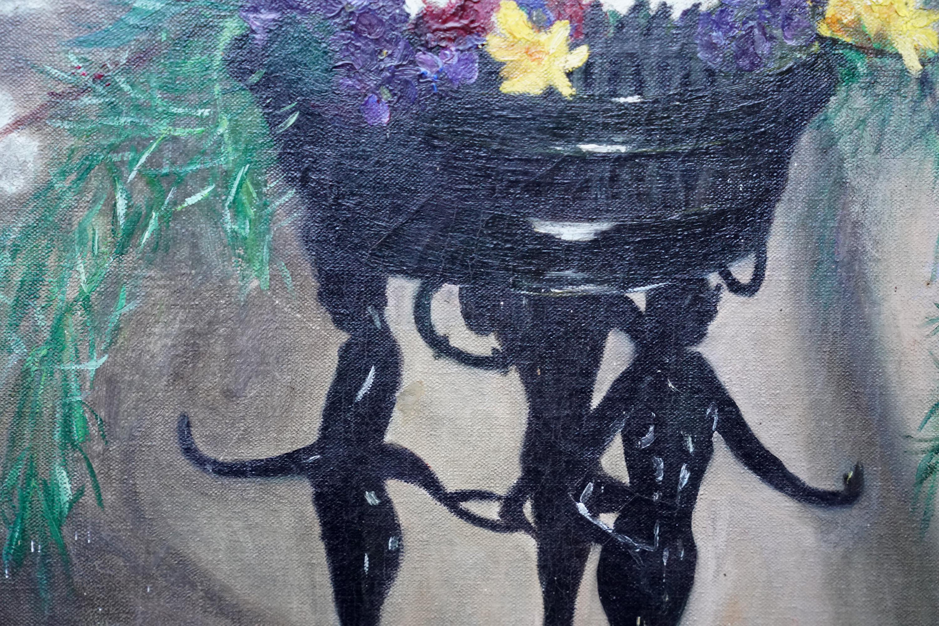 Frühjahrsblumen im Art déco-Stil – britisches Blumenstillleben, Ölgemälde aus den 1930er Jahren im Angebot 3