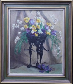 Art Deco Spring Flowers - British 1930's art floral still life oil painting