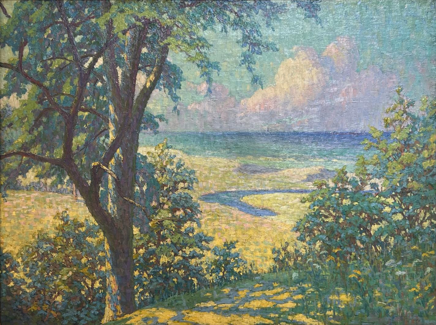American POINTILLISM Impressionist  MAINE COASTAL Seascape Landscape - Painting by Frank Reed Whiteside