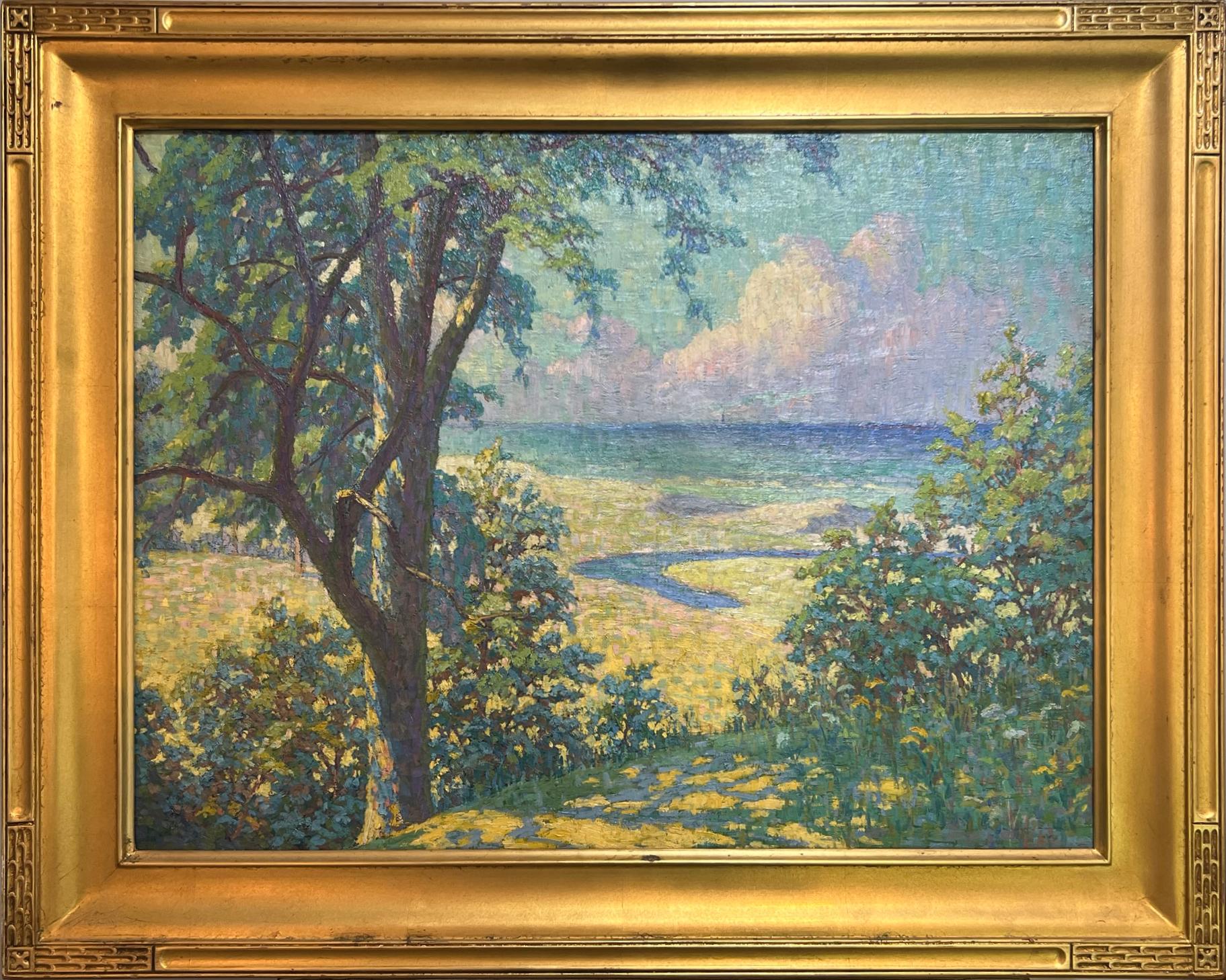 Landscape Painting Frank Reed Whiteside - Impressionniste américaine POINTILLISM  MAINE COASTAL Seascape Landscape (Paysage marin)