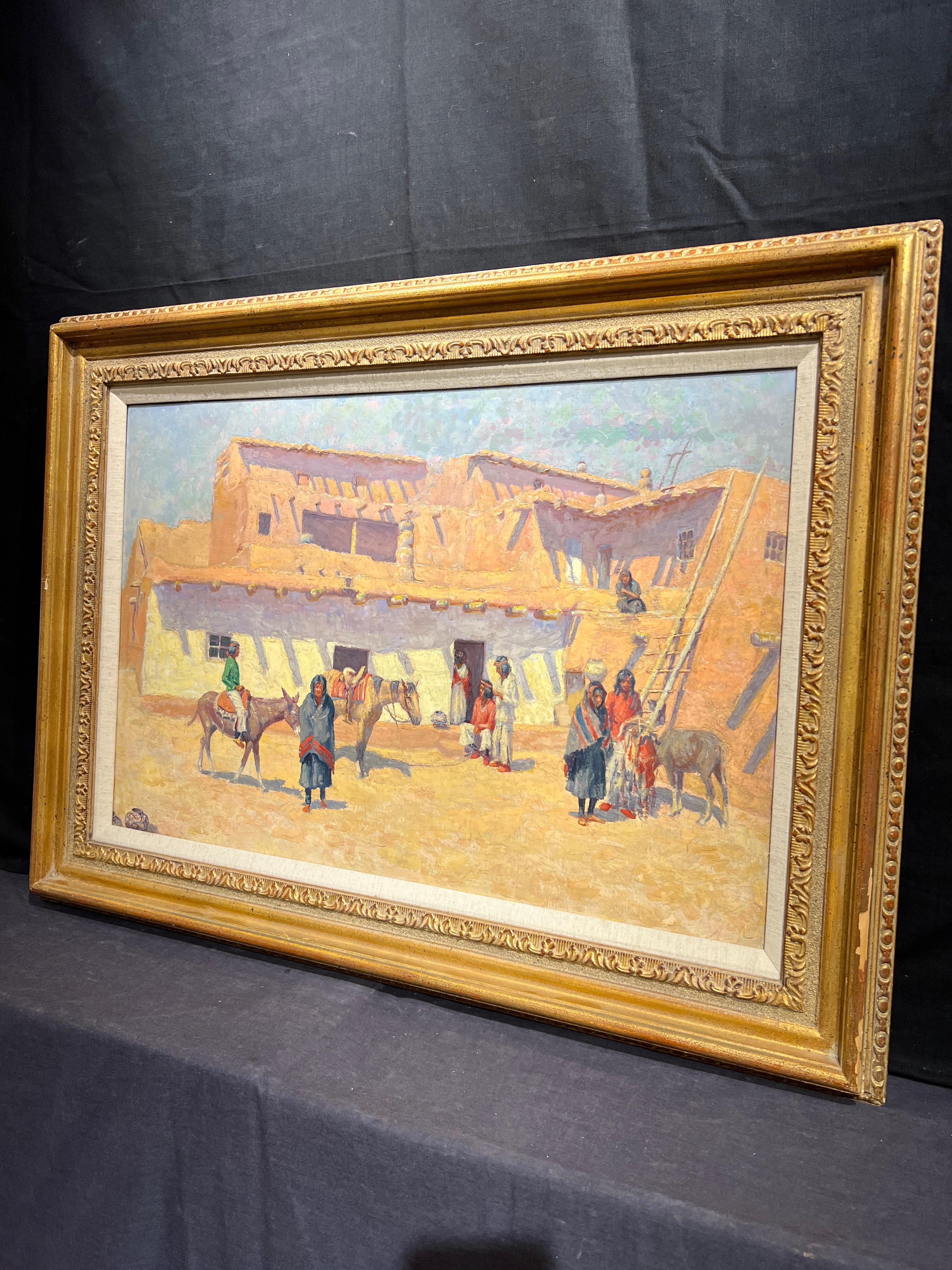 A metà giornata, villaggio di Zuni - Figurative Painting Beige di Frank Reed Whiteside