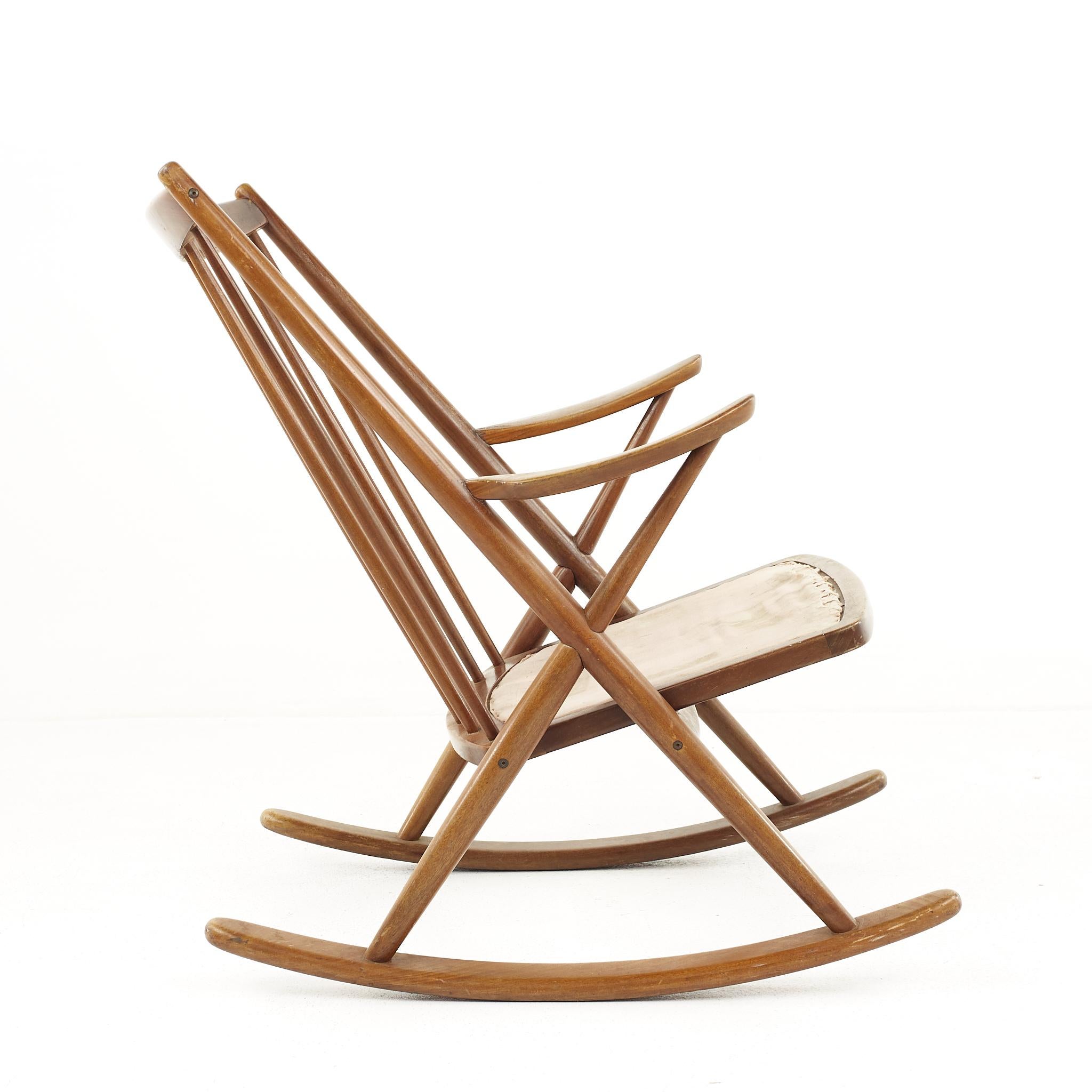 Upholstery Frank Reenskaug for Bramin Mobler Model 182 Mid Century Teak Rocking Chair