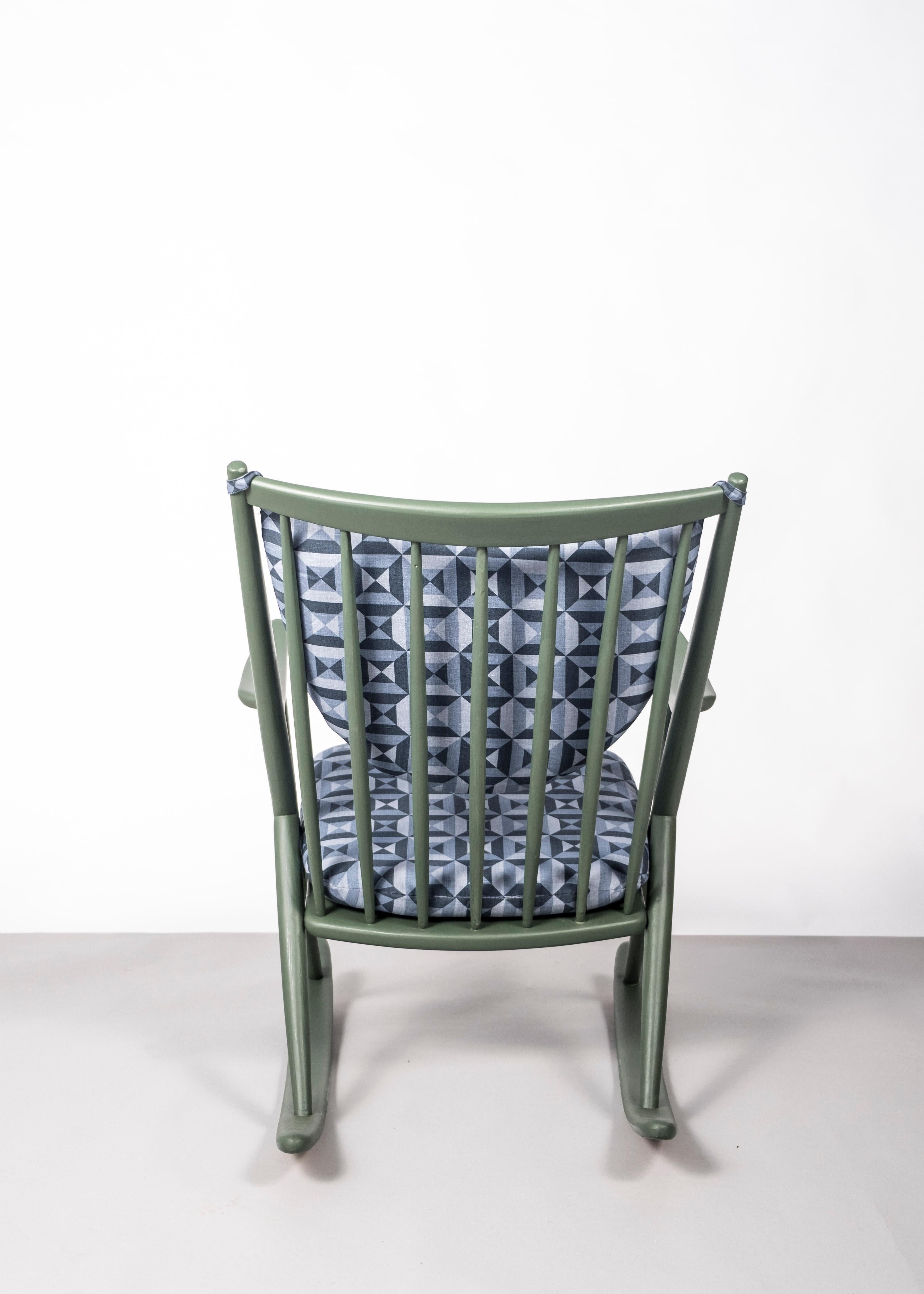 Hand-Painted Frank Reenskaug Rocking Chair for Bramin Møbler, Denmark, Designed 1958 For Sale