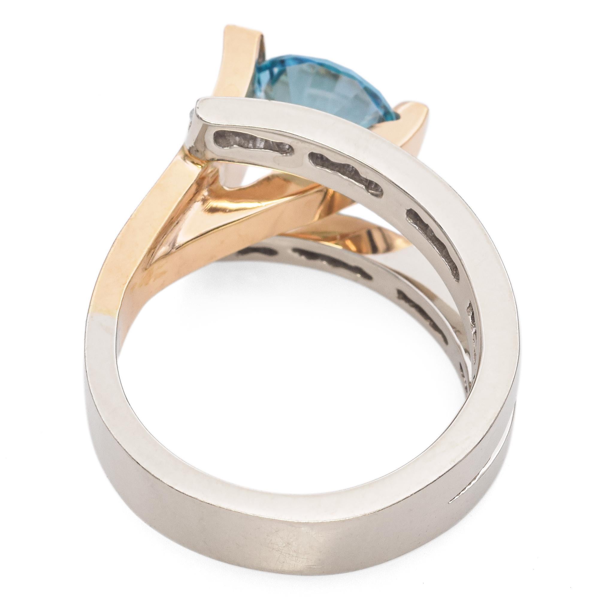 Frank Reubel 14K Gelbgold Blauer Topas & 0,39 TCW Diamantring mit Kanalfassung im Zustand „Gut“ im Angebot in New York, NY