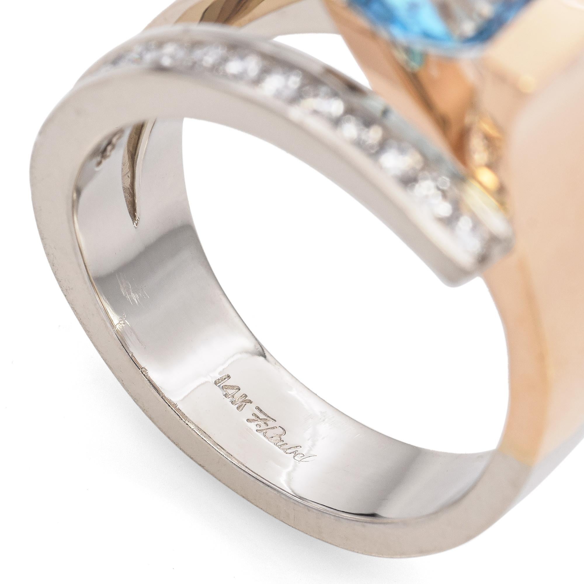 Frank Reubel 14K Gelbgold Blauer Topas & 0,39 TCW Diamantring mit Kanalfassung Damen im Angebot