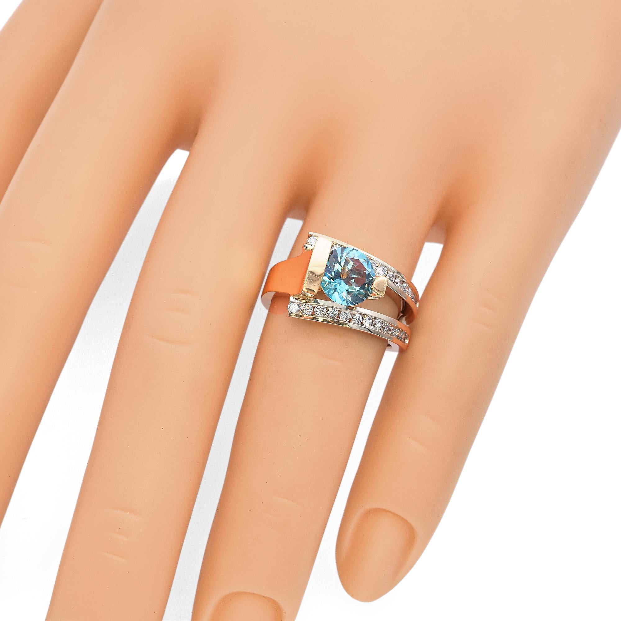 Frank Reubel 14K Gelbgold Blauer Topas & 0,39 TCW Diamantring mit Kanalfassung im Angebot 1
