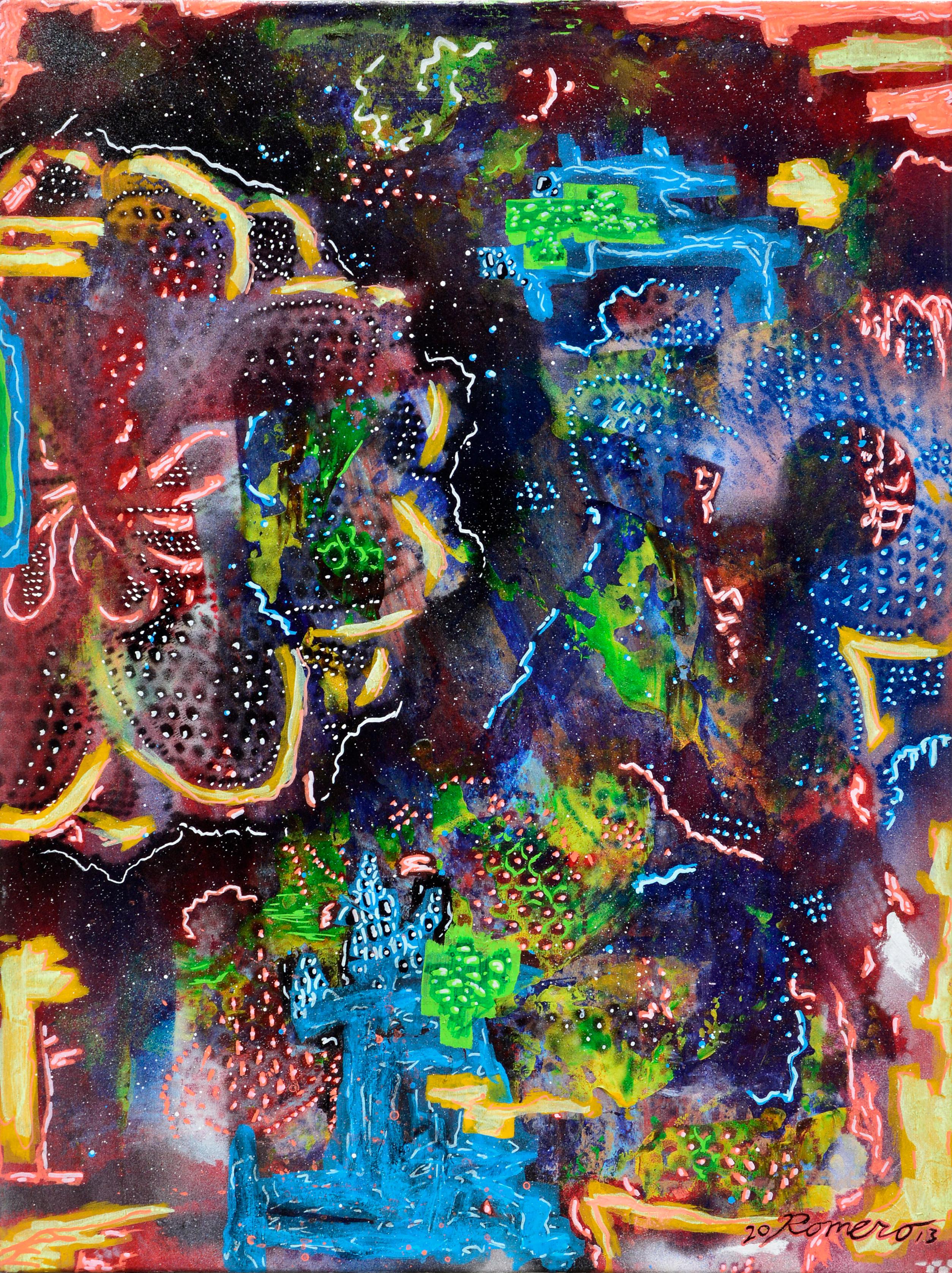 Frank Romero Abstract Painting - "Midnight Bloom" Abstract Frankie Romero Aromas, California