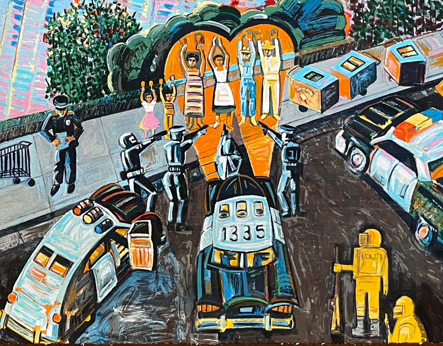 Arrest of the Palateros - Contemporary Print by Frank Romero