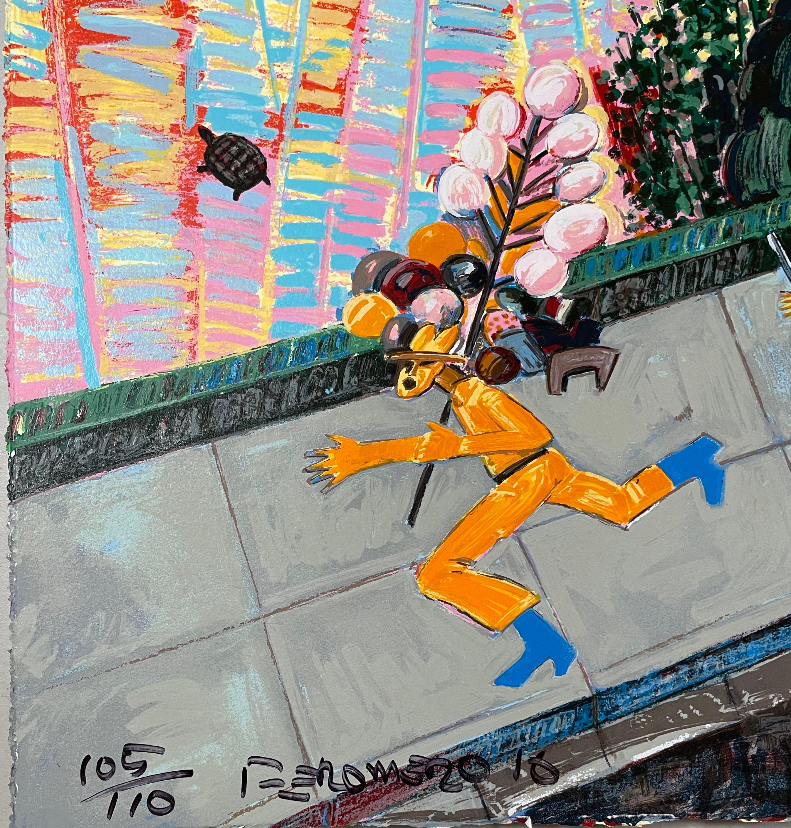 Arrest of the Palateros - Gray Landscape Print by Frank Romero