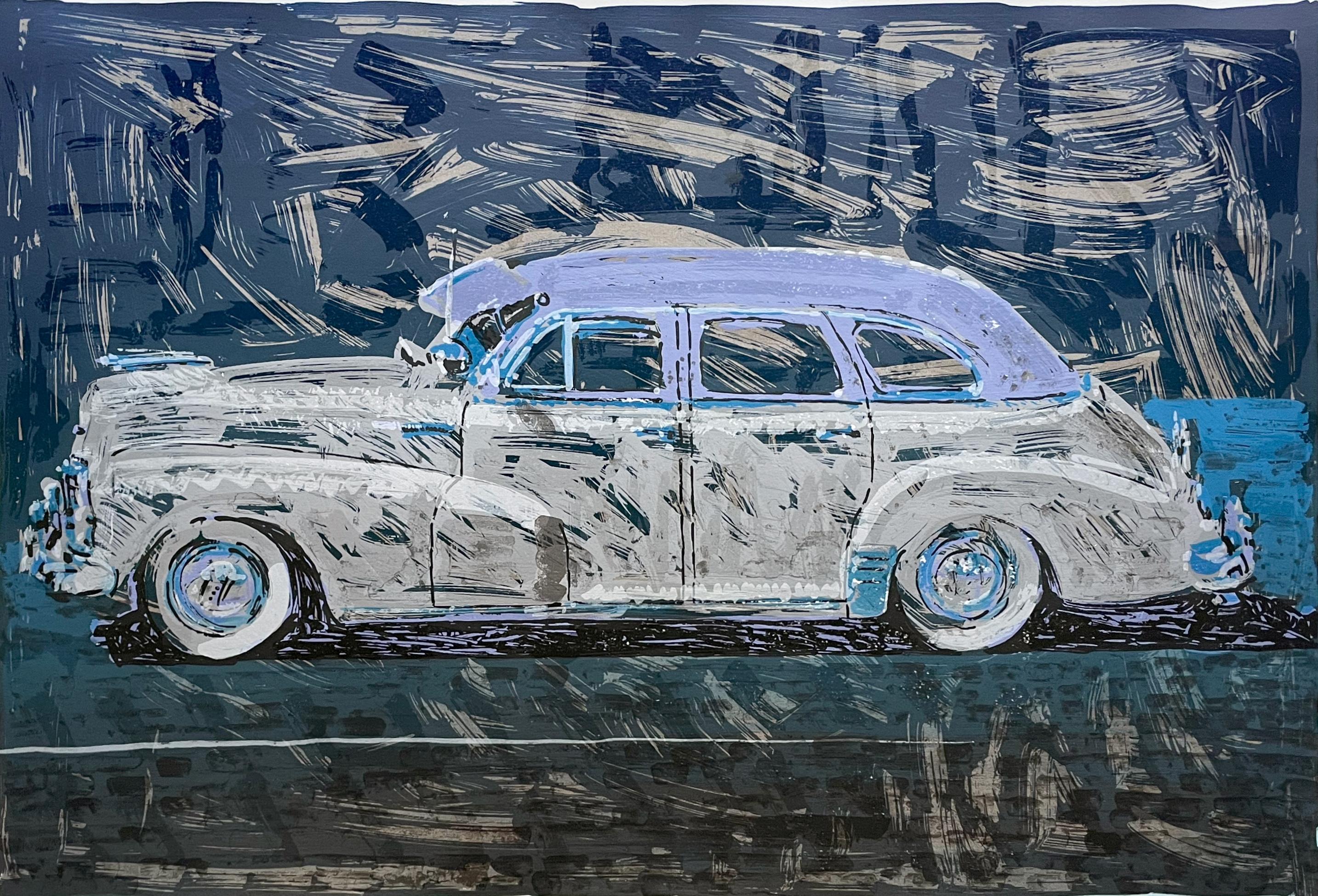 Frank Romero Print - Blue Chevy Lowrider