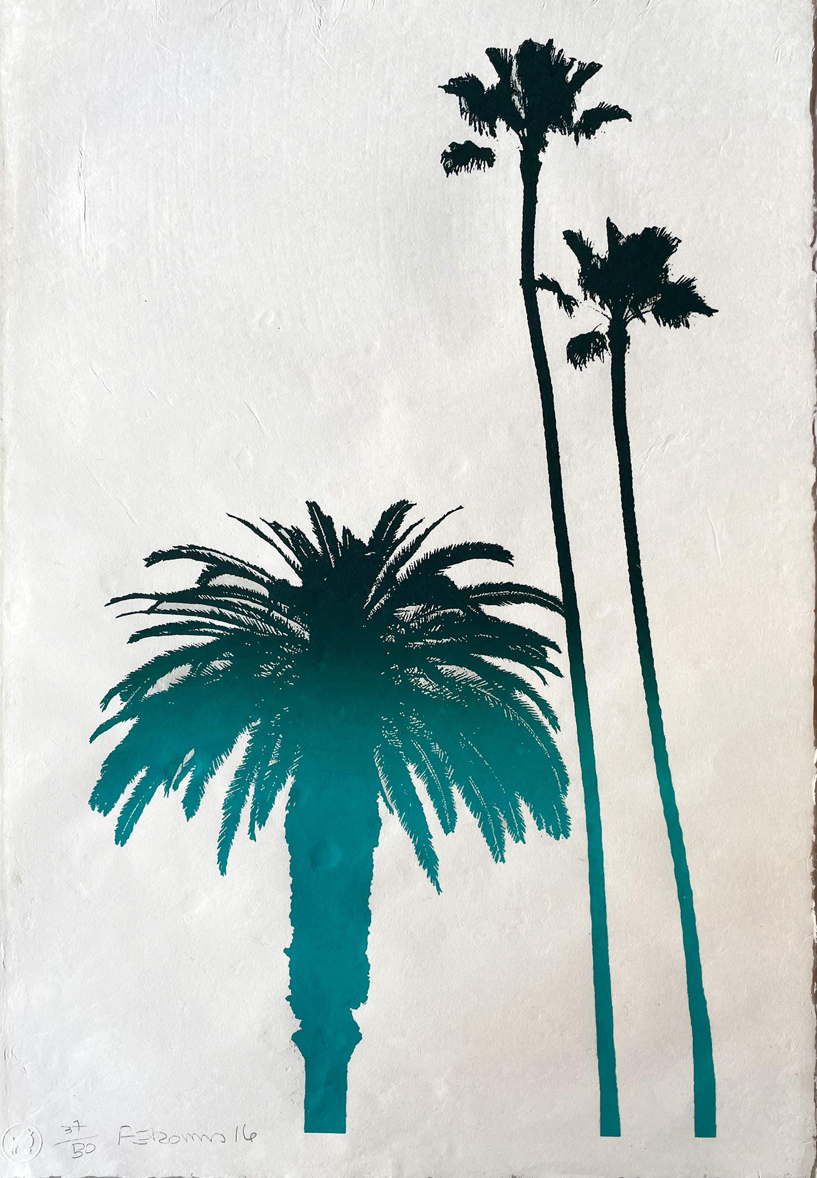 Frank Romero created this iconic print of California palm trees. Signed and numbered split color print  hand pulled by the artist, from the edition of 50.

Throughout his 40 year career as an artist, Frank Romero has been a dedicated member of the