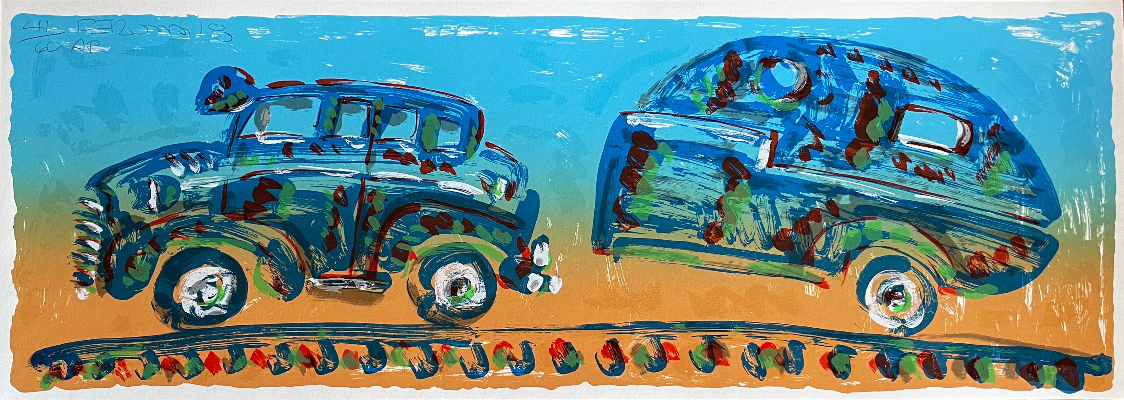 Car and trailer - Print by Frank Romero