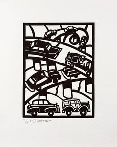 Frank Romero's Freeway Traffic Woodcut, Los Angeles Highways