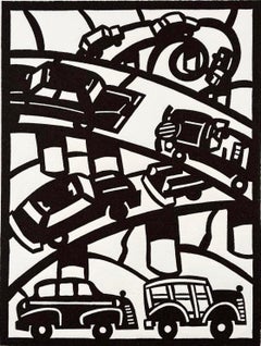 Frank Romero's Freeway Traffic Woodcut, Los Angeles Highways