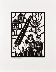 Frank Romero Postwar Couple Woodcut, California Life Print