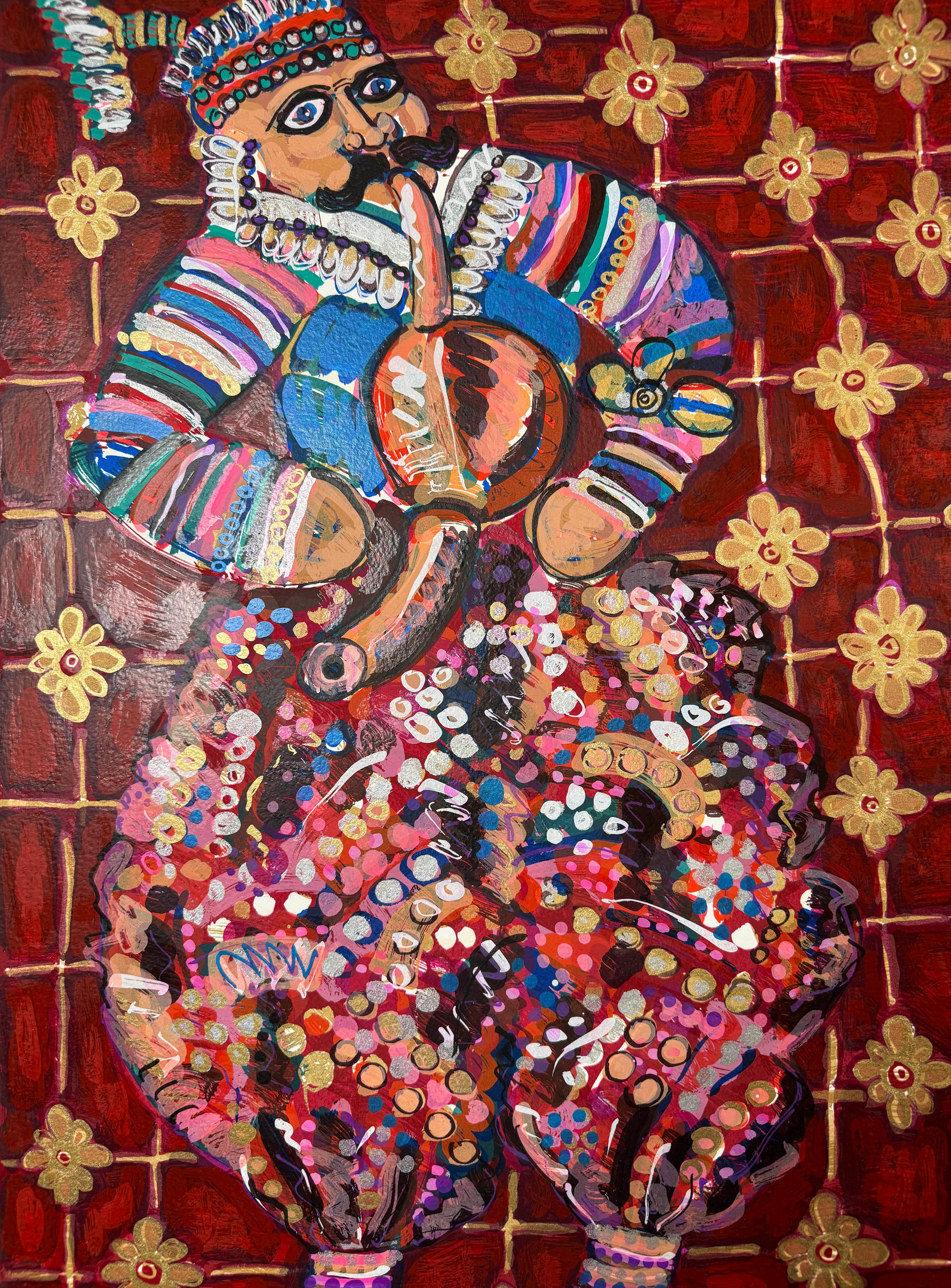 Reisen in Indien (Braun), Figurative Print, von Frank Romero