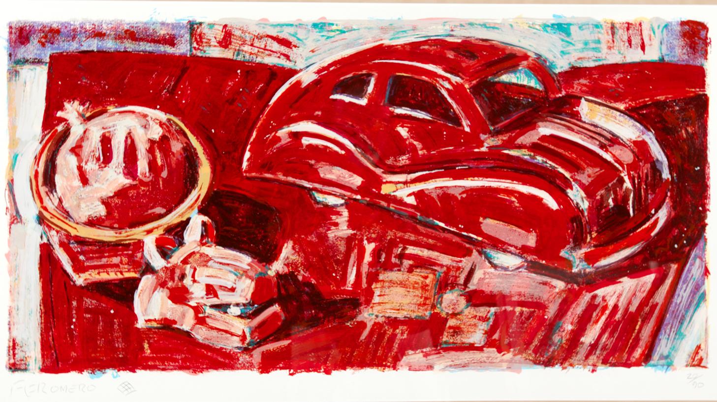 Frank Romero Signierte Serigraphie Limitierte Auflage #20/90:: Rotes Auto (Sonstiges)