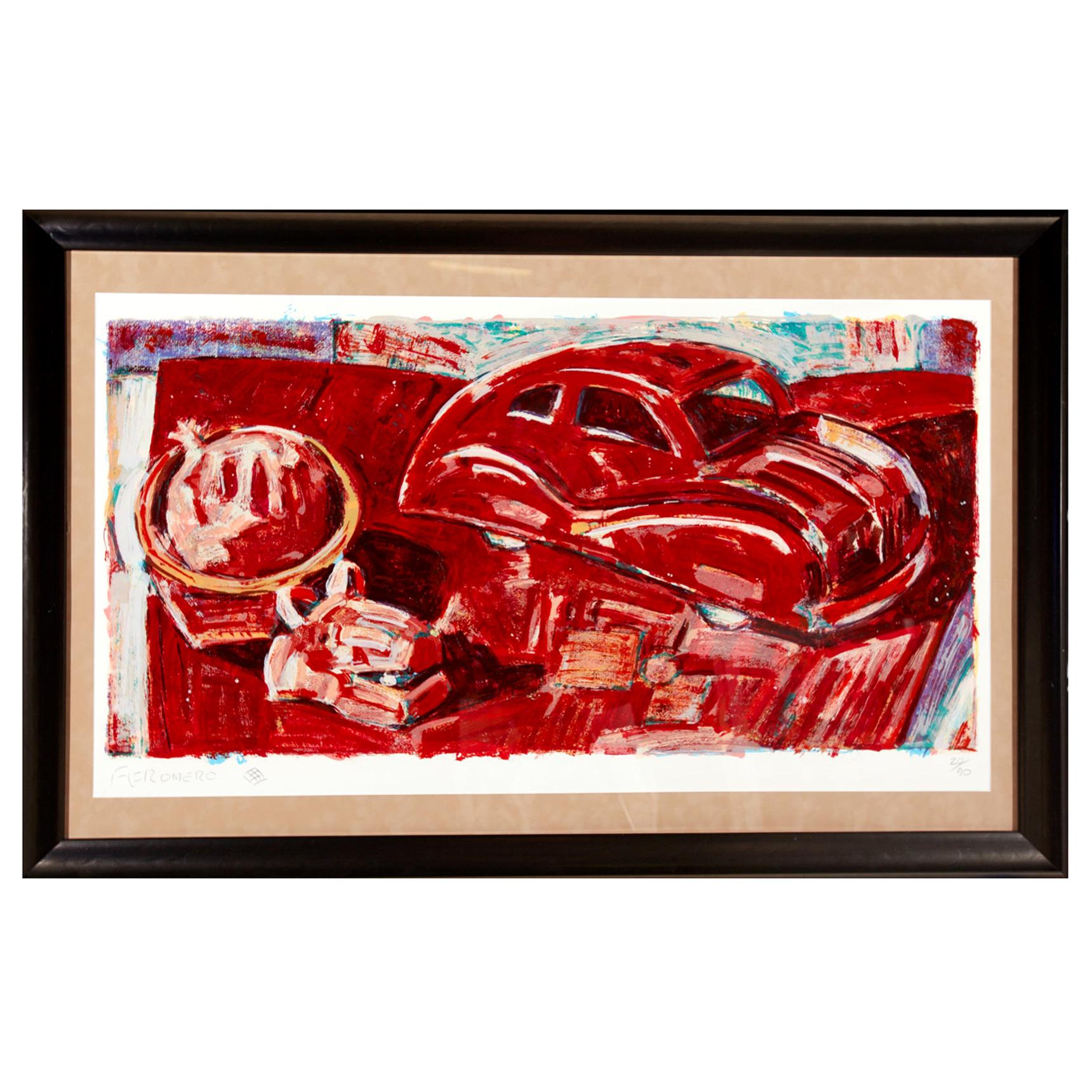 Frank Romero Signed Serigraph Limited Edition #20/90, Red Car