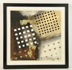 Mid Century Mixed Media Artwork, Framed, Abstract, 15x15 Inches, 1970s