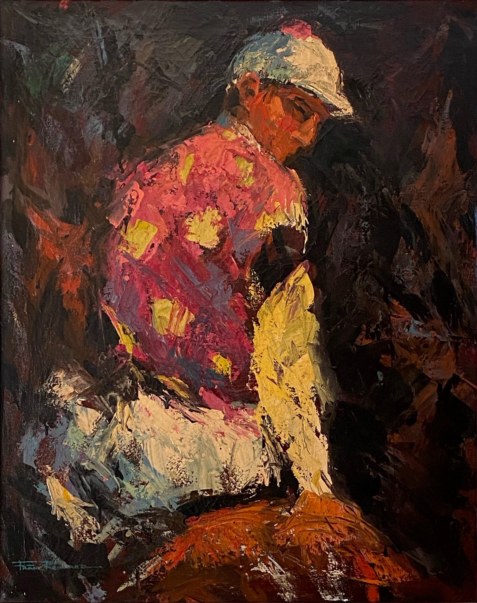 Red Jockey, Oil Painting on Canvas by Frank Rowland For Sale 1