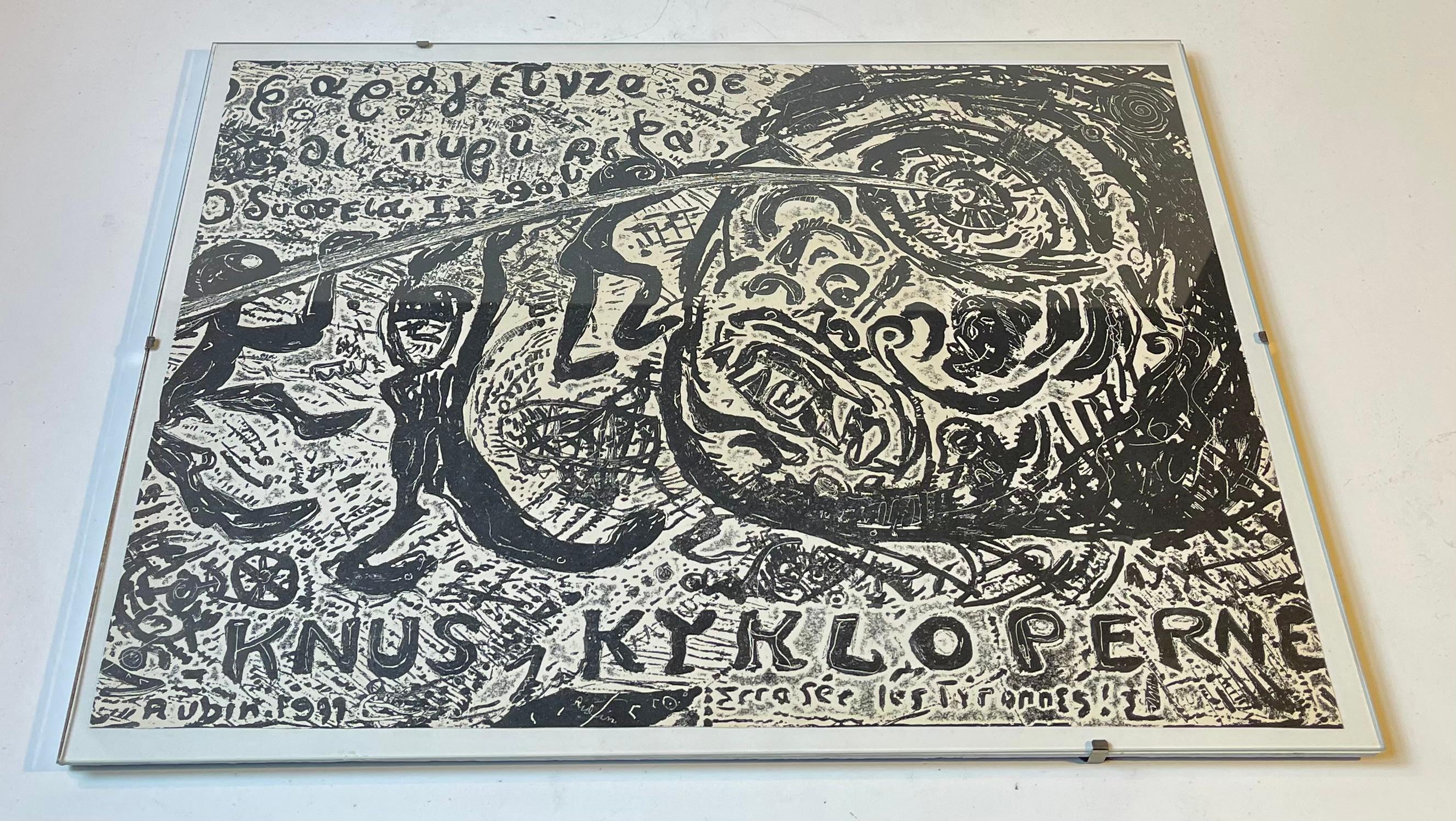 Danese Frank Rubin Zinc Lithograph 'Destroy The Cyclops', Denmark, 1977 in vendita