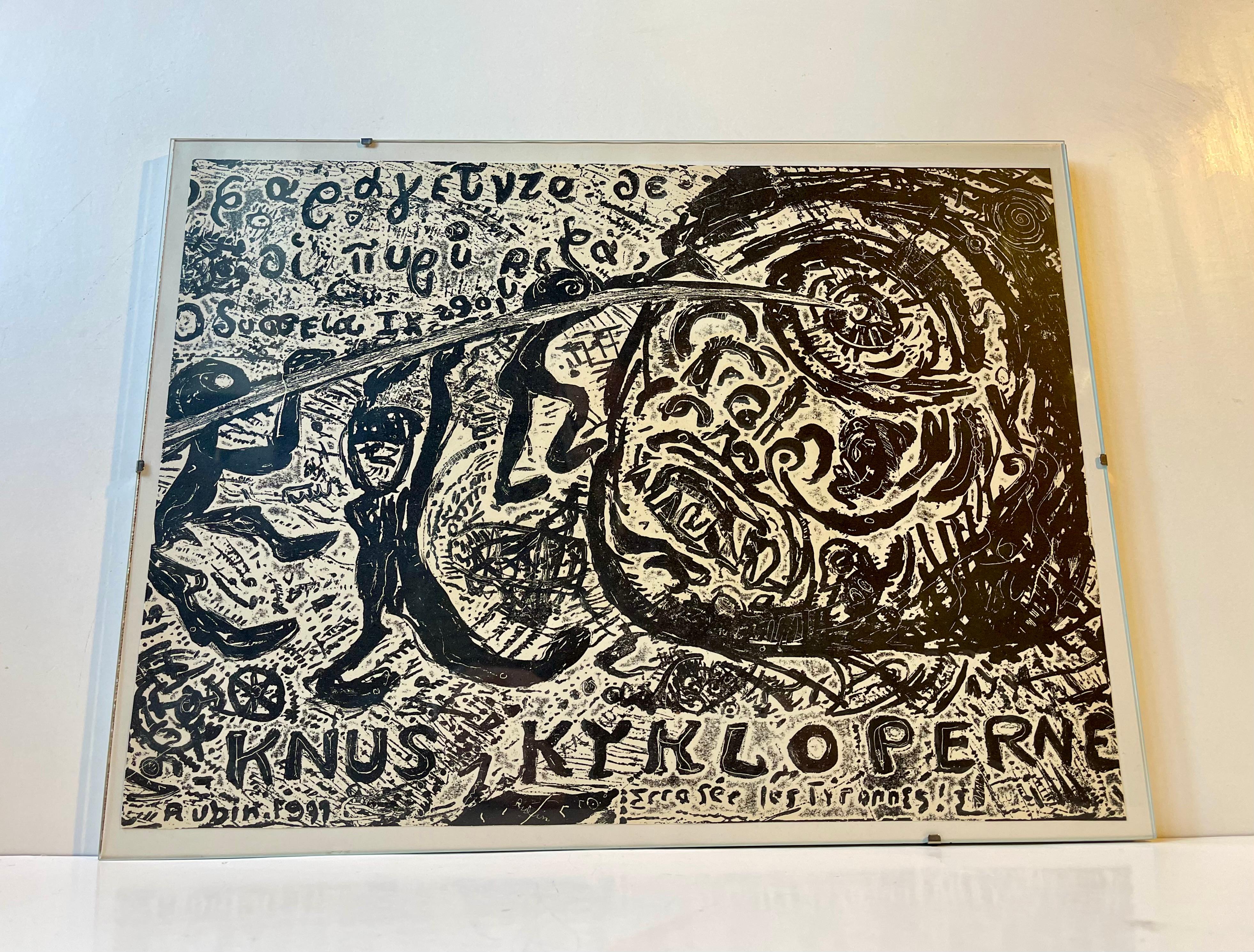 Frank Rubin Zinc Lithograph 'Destroy The Cyclops', Denmark, 1977 in vendita 1