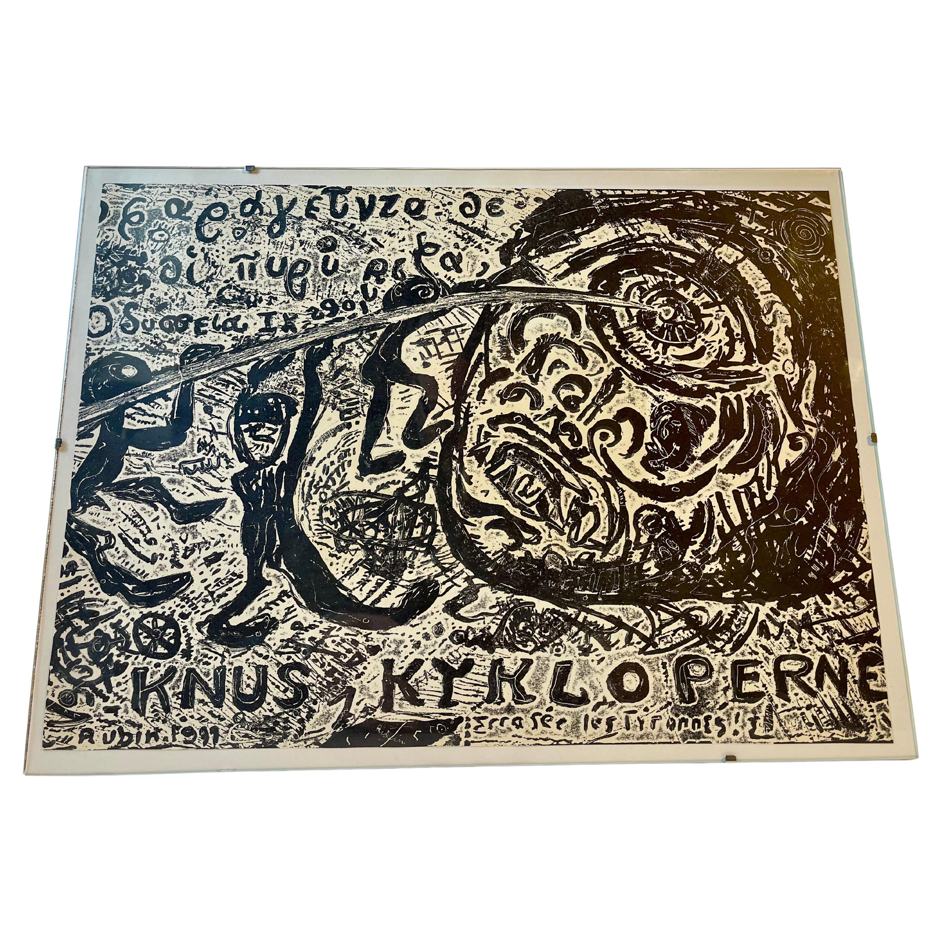 Frank Rubin Zinc Lithograph 'Destroy The Cyclops', Denmark, 1977