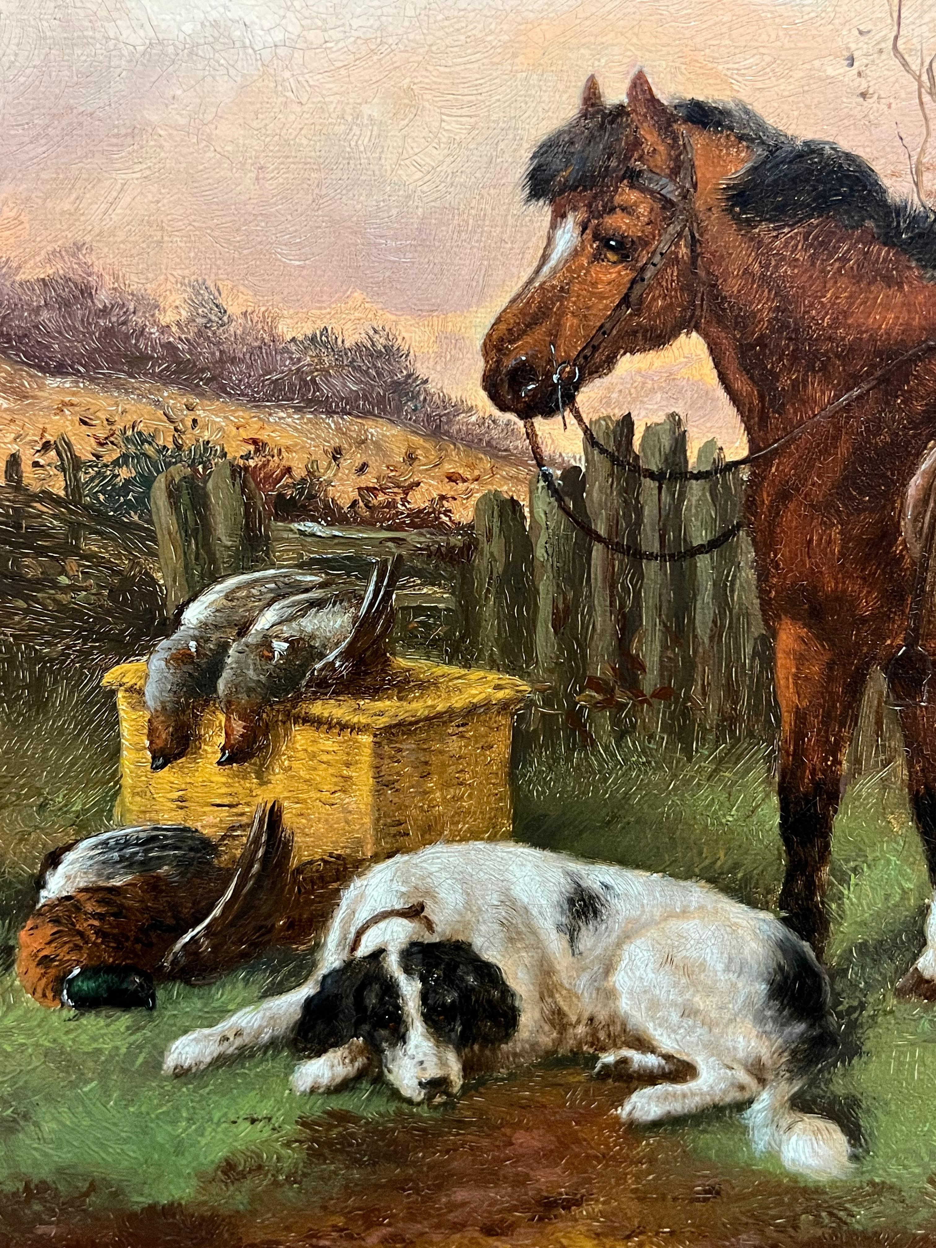 Raffinata pittura ad olio di arte sportiva britannica vittoriana firmata Horse & Horse Fine Art con selvaggina 5