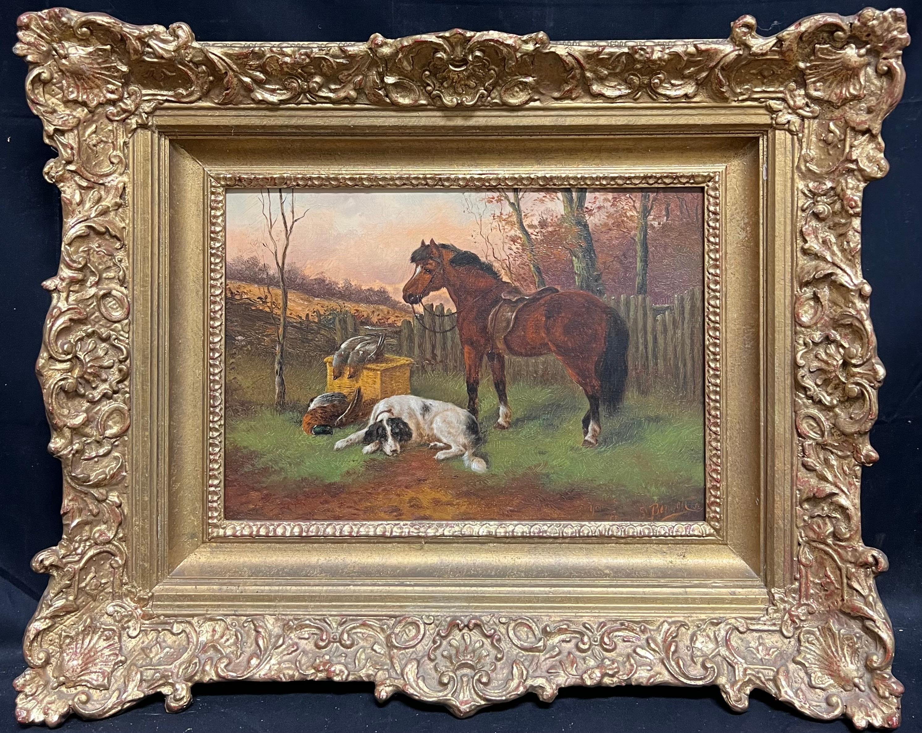Raffinata pittura ad olio di arte sportiva britannica vittoriana firmata Horse & Horse Fine Art con selvaggina - Painting di Frank S. Berwick
