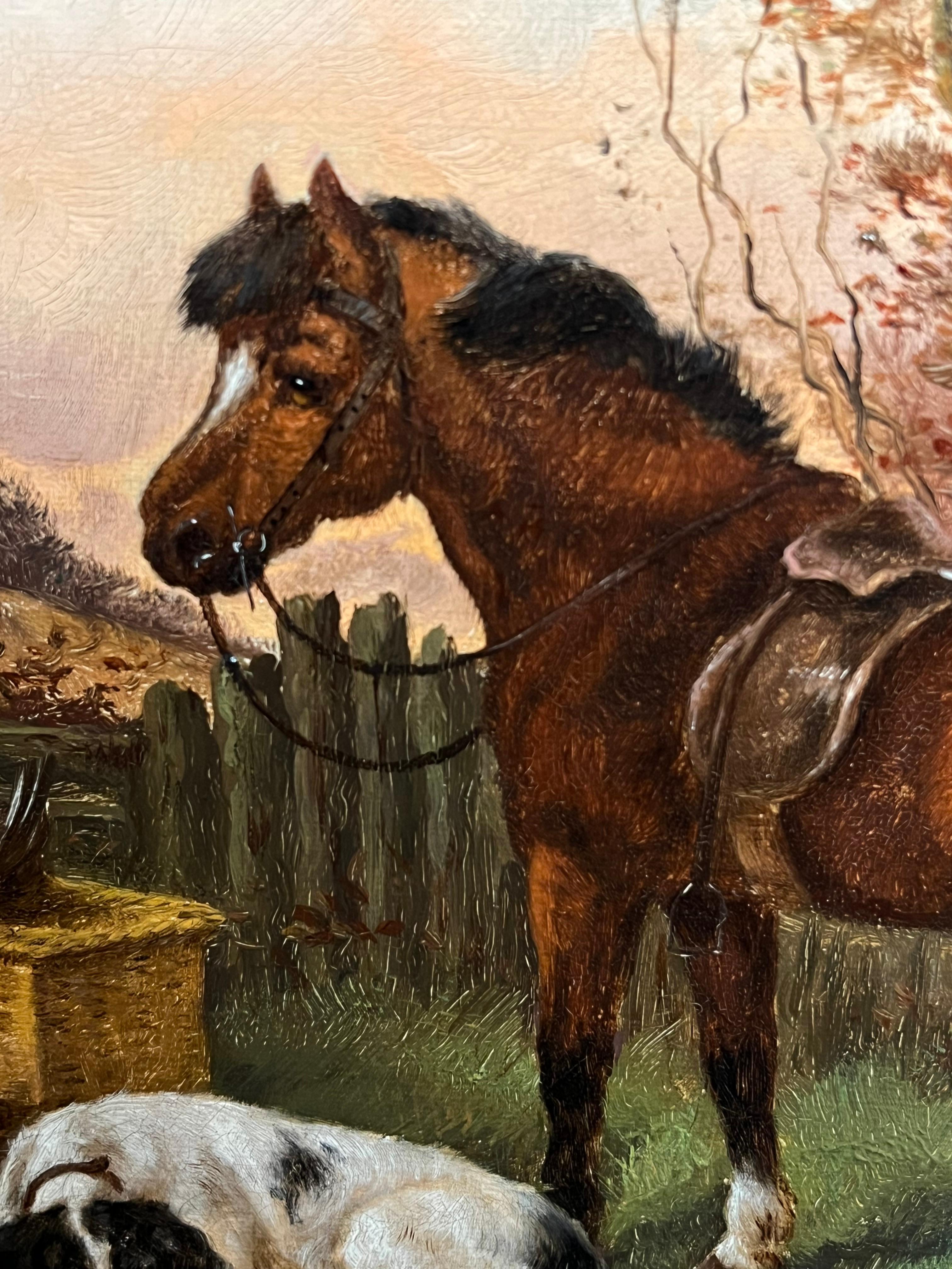 Raffinata pittura ad olio di arte sportiva britannica vittoriana firmata Horse & Horse Fine Art con selvaggina - Animal Painting Marrone di Frank S. Berwick